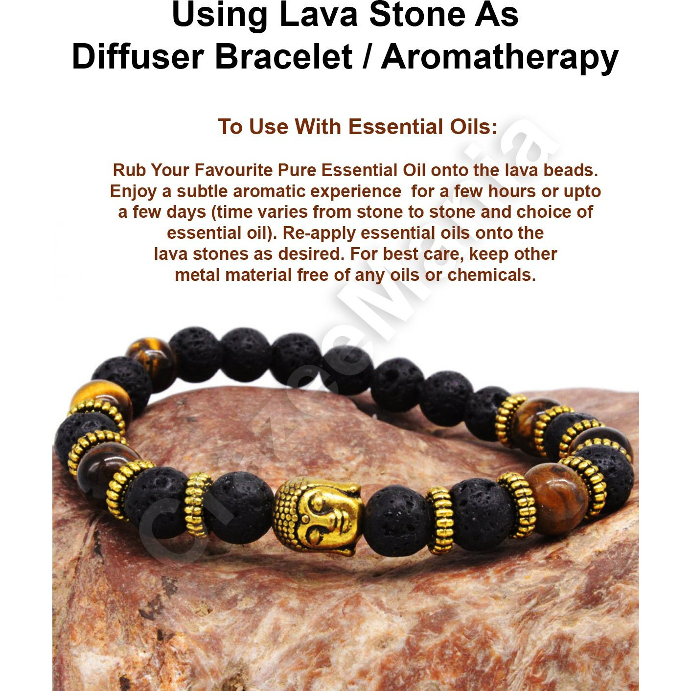 Young & Forever Gift Dvine Tigers Eye Semi Precious Stone diffuser bracelet For Men Women B558