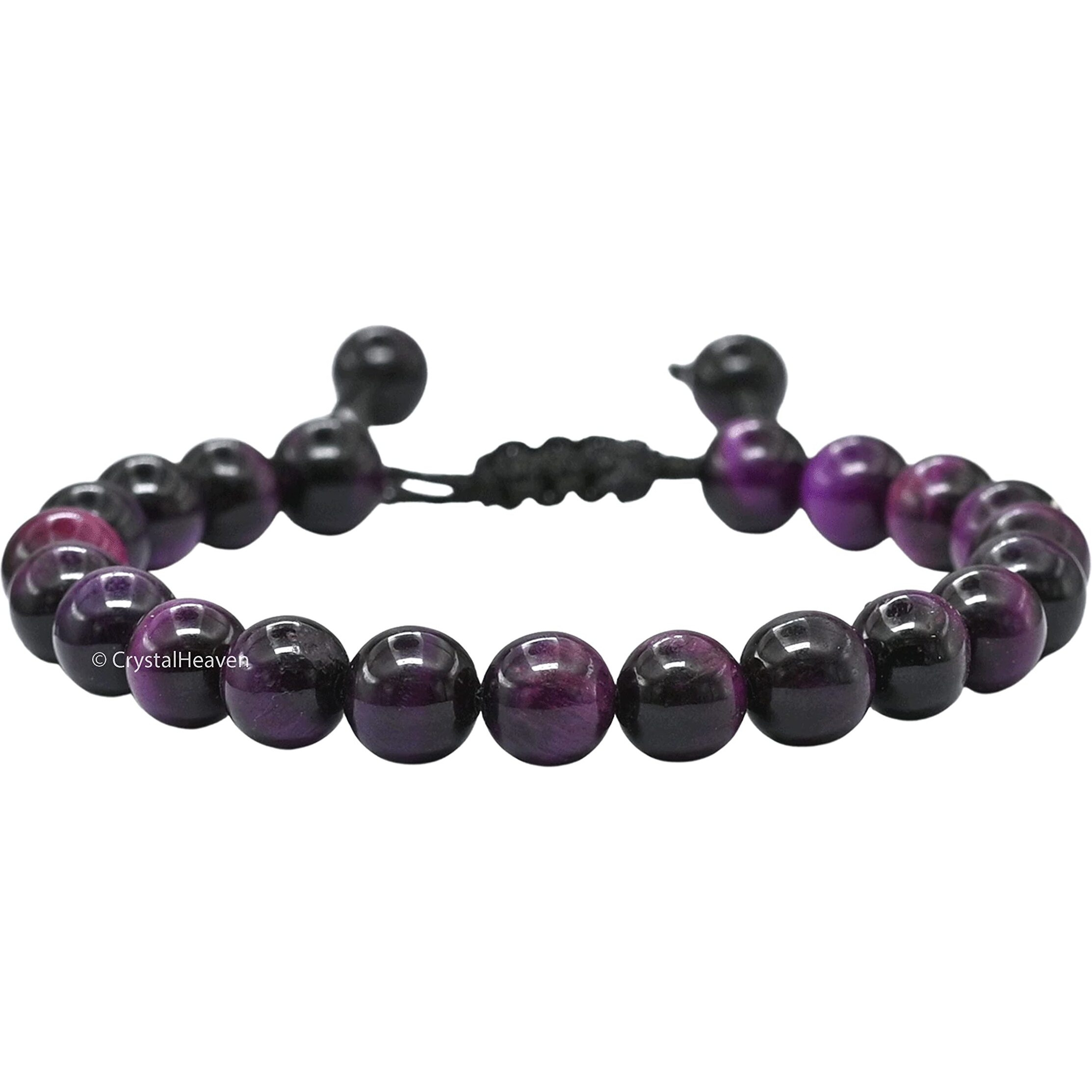 Crystal Heaven Purple Cats Eye Crystal Bracelet for Women Men Natural Healing - AAA Grade Original Healing Gemstone Adjustable Bracelet for Yoga Reiki Meditation Feng Shui