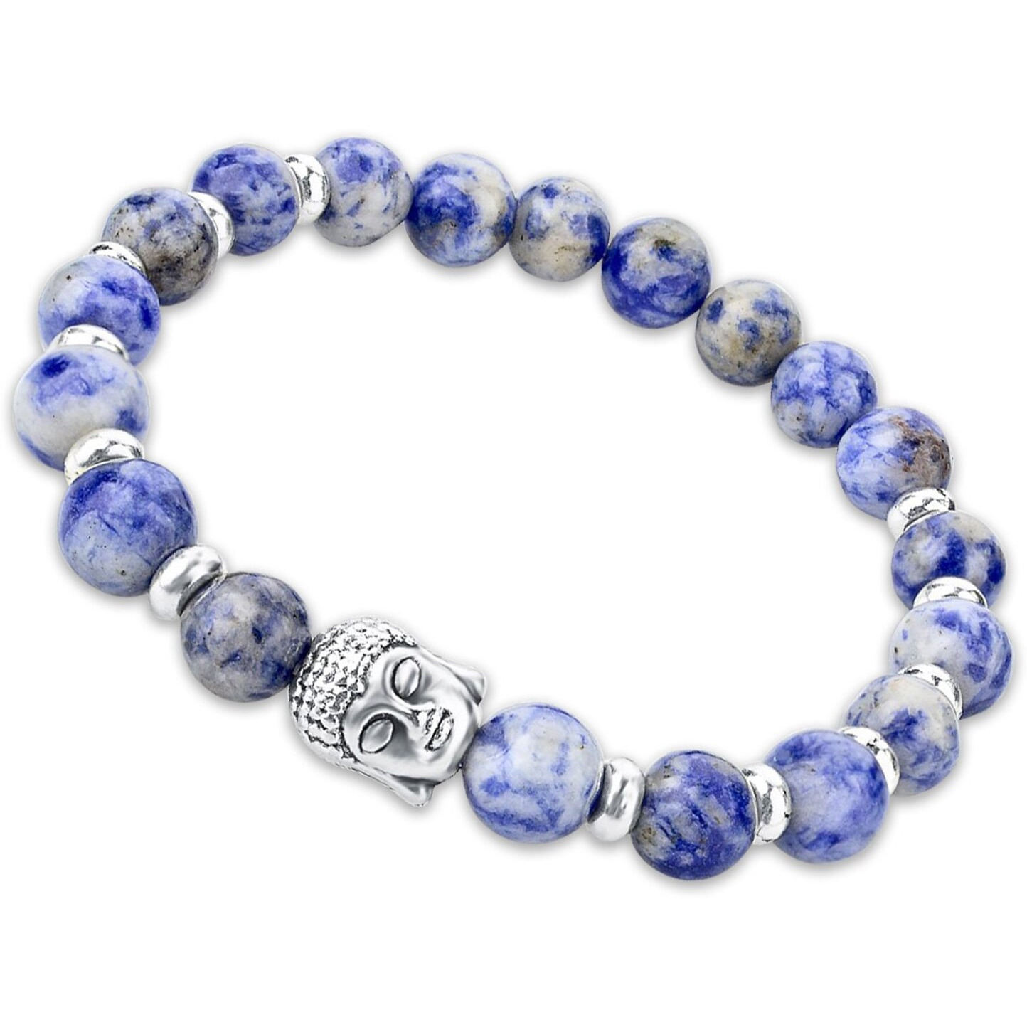 Young & Forever Gift Dvine Sodalite Healing Beads Yoga Reiki Silver Buddha Charm Natural Stone Unisex Spiritual Energy Strand Bracelet for Men/Women/Boys/Girls