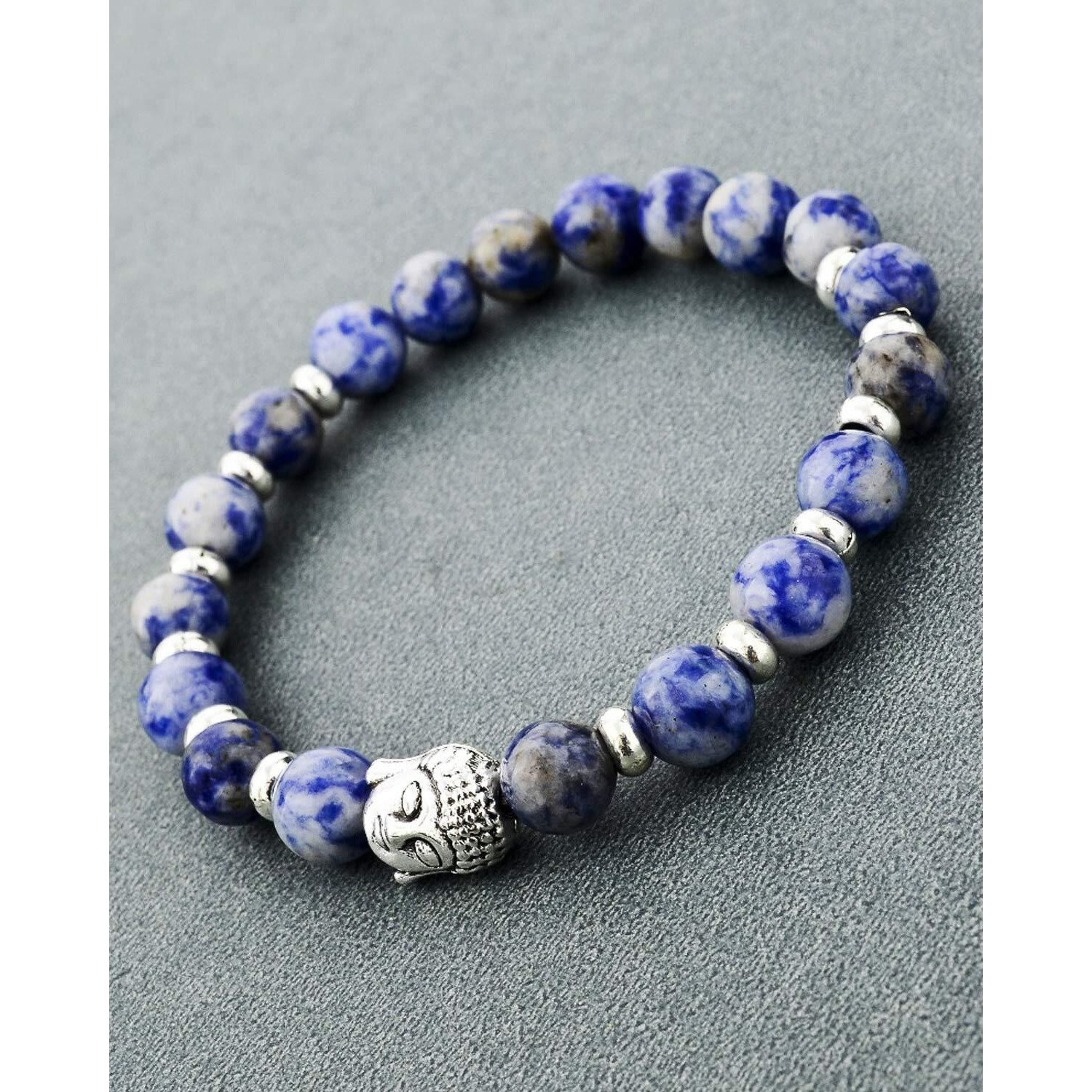Young & Forever Gift Dvine Sodalite Healing Beads Yoga Reiki Silver Buddha Charm Natural Stone Unisex Spiritual Energy Strand Bracelet for Men/Women/Boys/Girls
