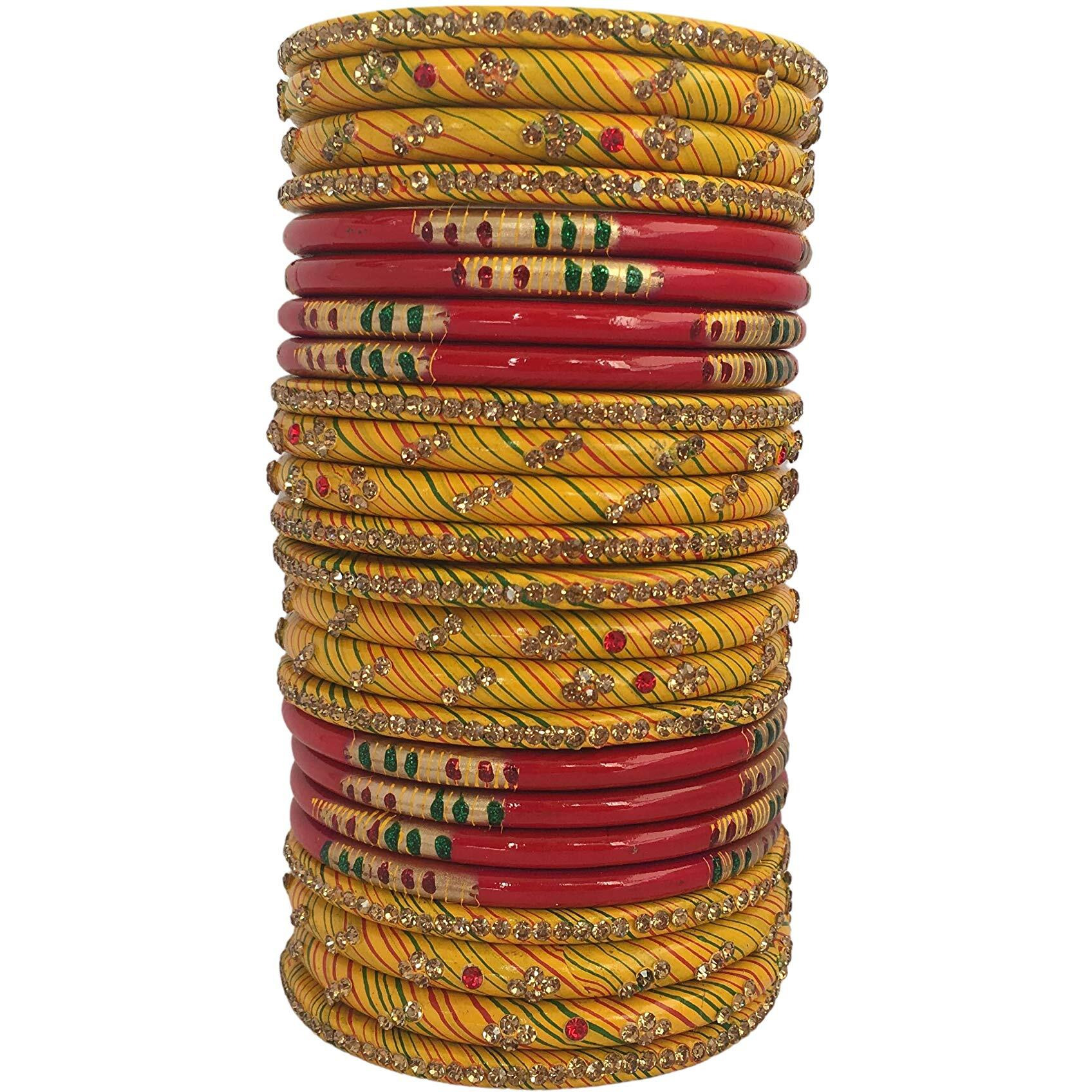 TUKUS WORLD MUZAFFARPUR FAMOUS LAH/LAC LAHTHI (BANGLE) SET RED-YELLOW COLOUR FOR WOMENS PACK OF 24 (2.4)