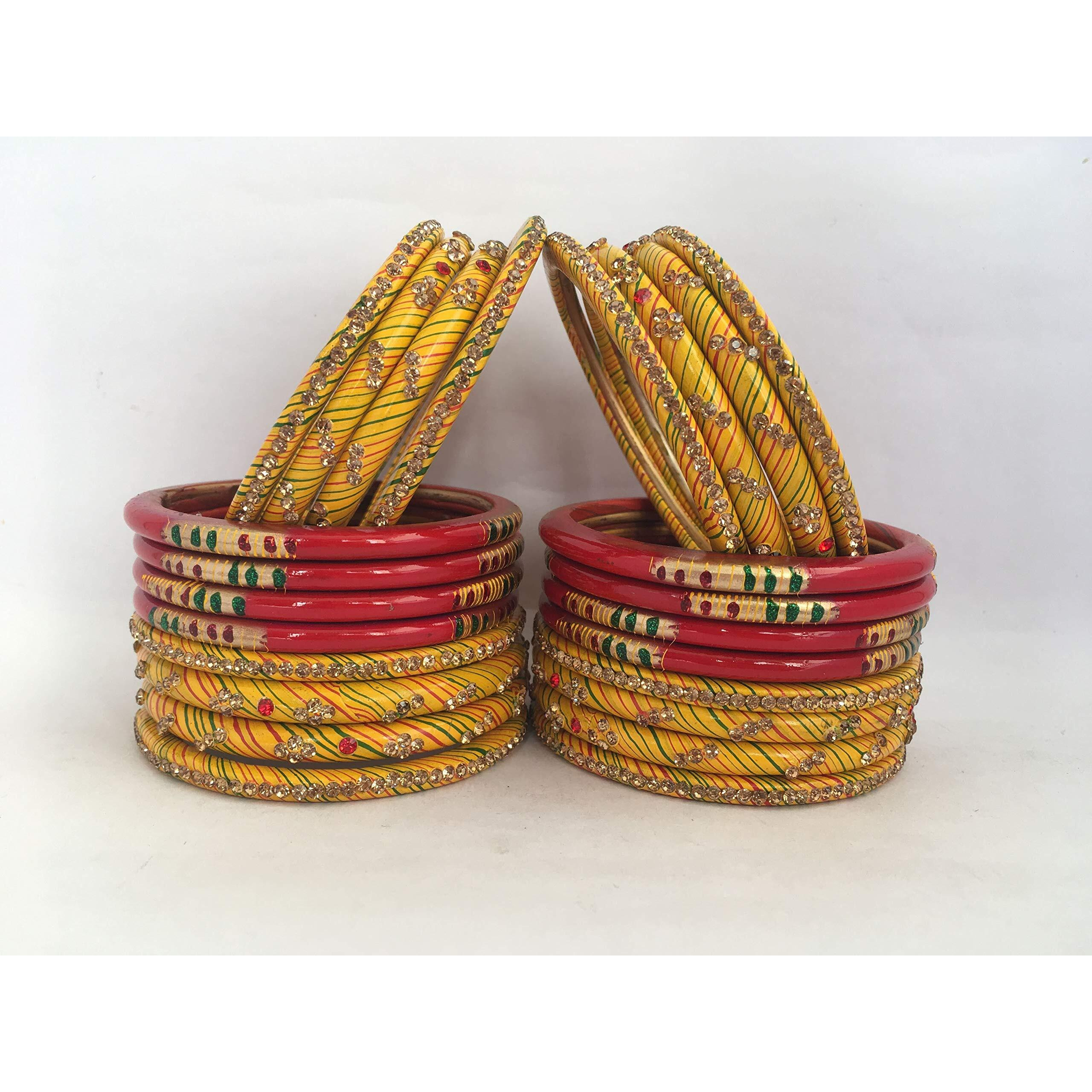 TUKUS WORLD MUZAFFARPUR FAMOUS LAH/LAC LAHTHI (BANGLE) SET RED-YELLOW COLOUR FOR WOMENS PACK OF 24 (2.4)