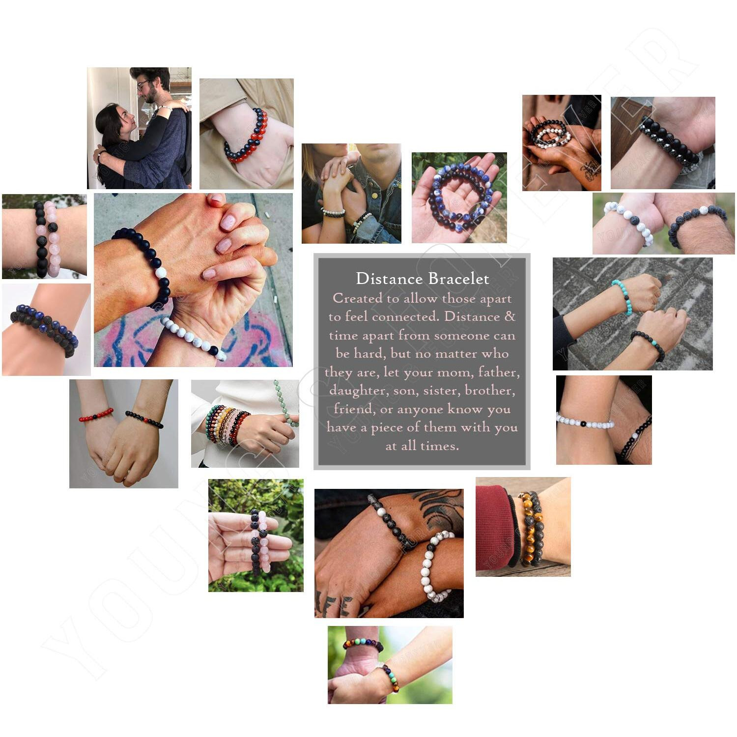 Young & Forever Gift Mens Beaded Bracelets Onyx Stone Beads for Women Anxiety Long Distance Relationships Yellow Jade Couples Bracelets Set of 2 Couples Gift