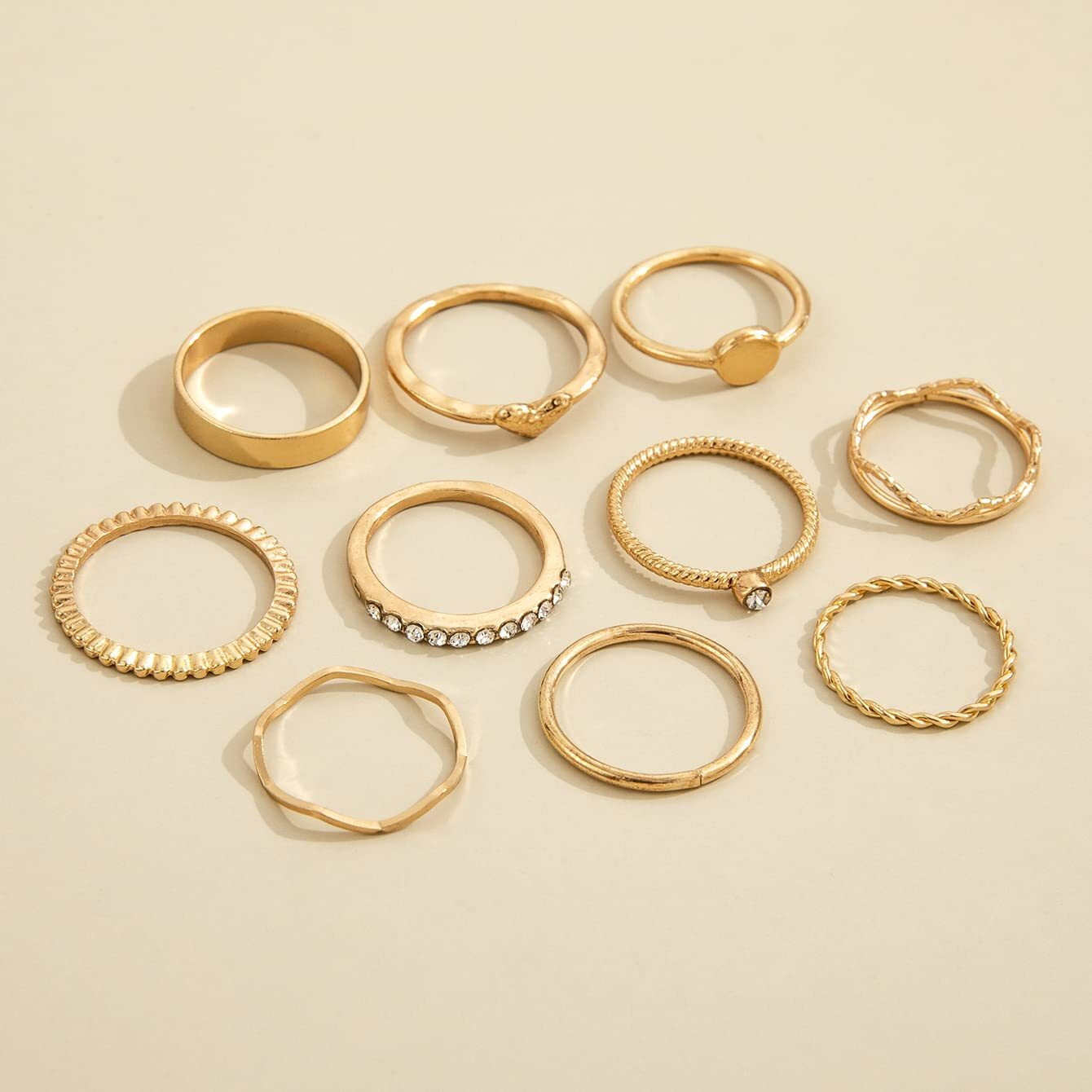 Shining Diva Fashion Latest Stylish Metal Boho Midi Finger Rings for Women and Girls - Set of 10 (13064r), Golden