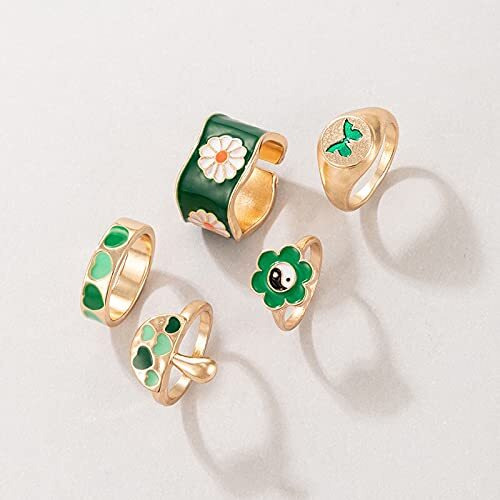 YouBella Jewellery Gold Plated Enamelled Combo of Rings for Girls and Women (Style 4)