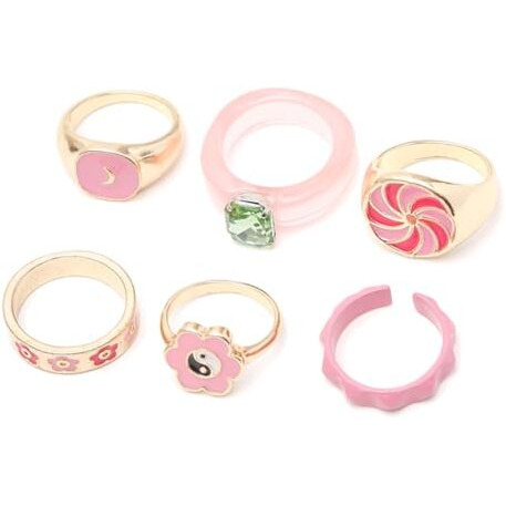 YouBella Jewellery Gold Plated Enamelled Combo of Rings for Girls and Women (Style 5)