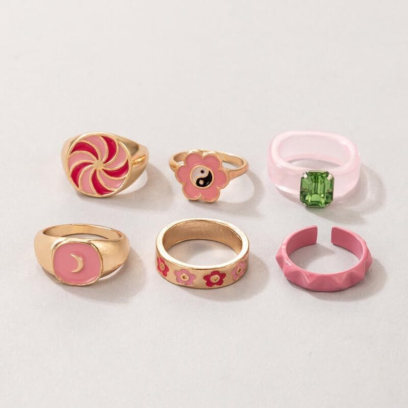 YouBella Jewellery Gold Plated Enamelled Combo of Rings for Girls and Women (Style 5)