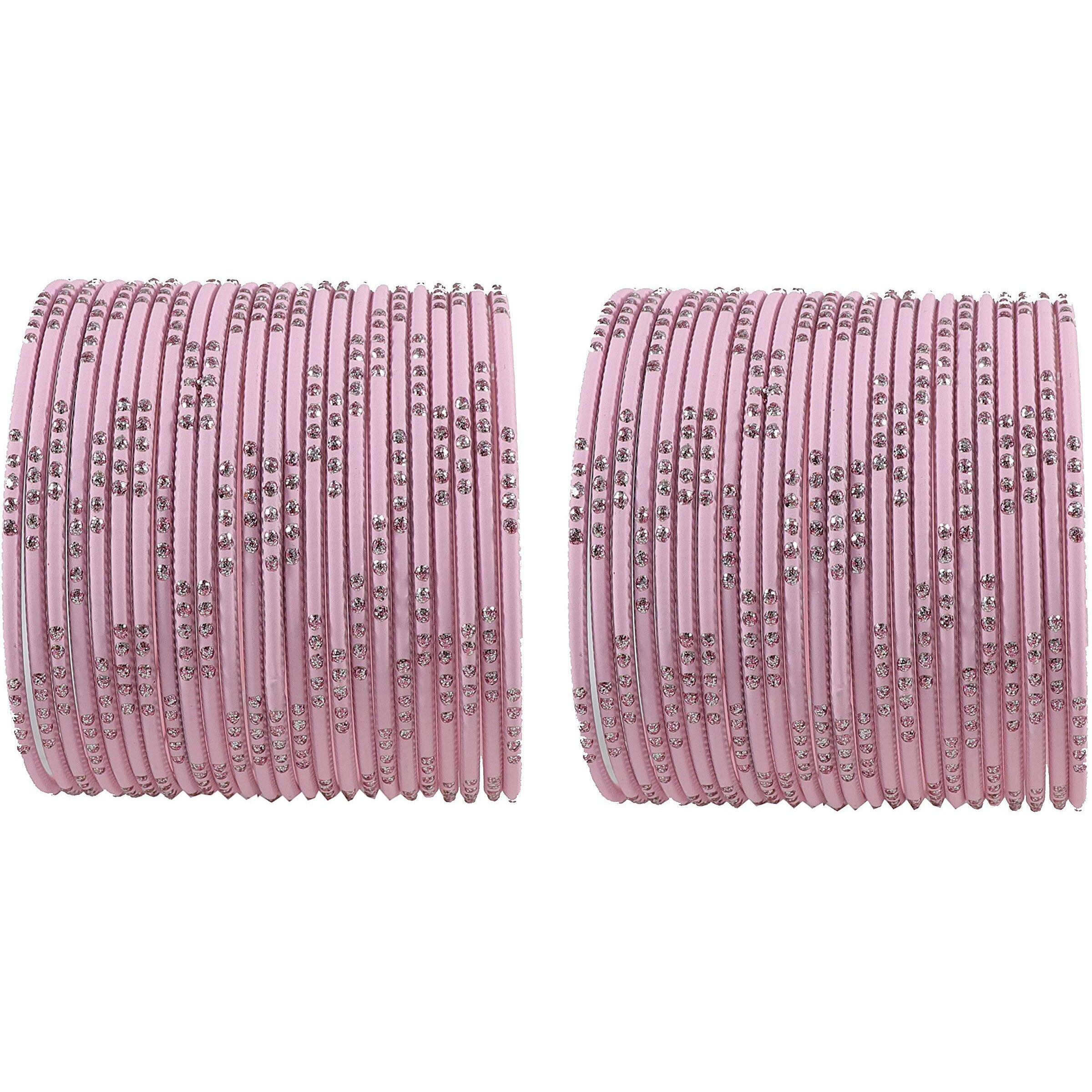 NMII Non-Precious Metal Base Metal with Polka Dots Glossy Finished Bangle Set For Women and Girls, (Pink_2.4 Inches), Pack Of 48 Bangle Set