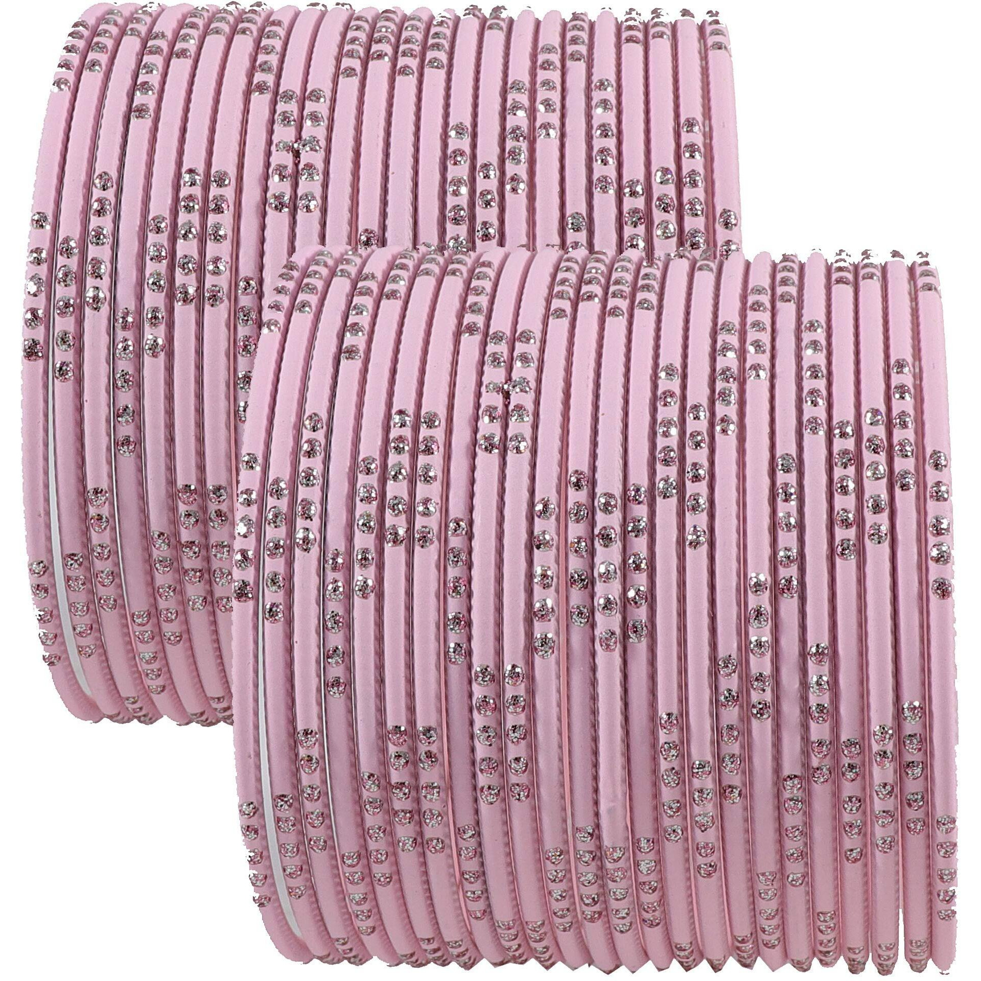 NMII Non-Precious Metal Base Metal with Polka Dots Glossy Finished Bangle Set For Women and Girls, (Pink_2.4 Inches), Pack Of 48 Bangle Set