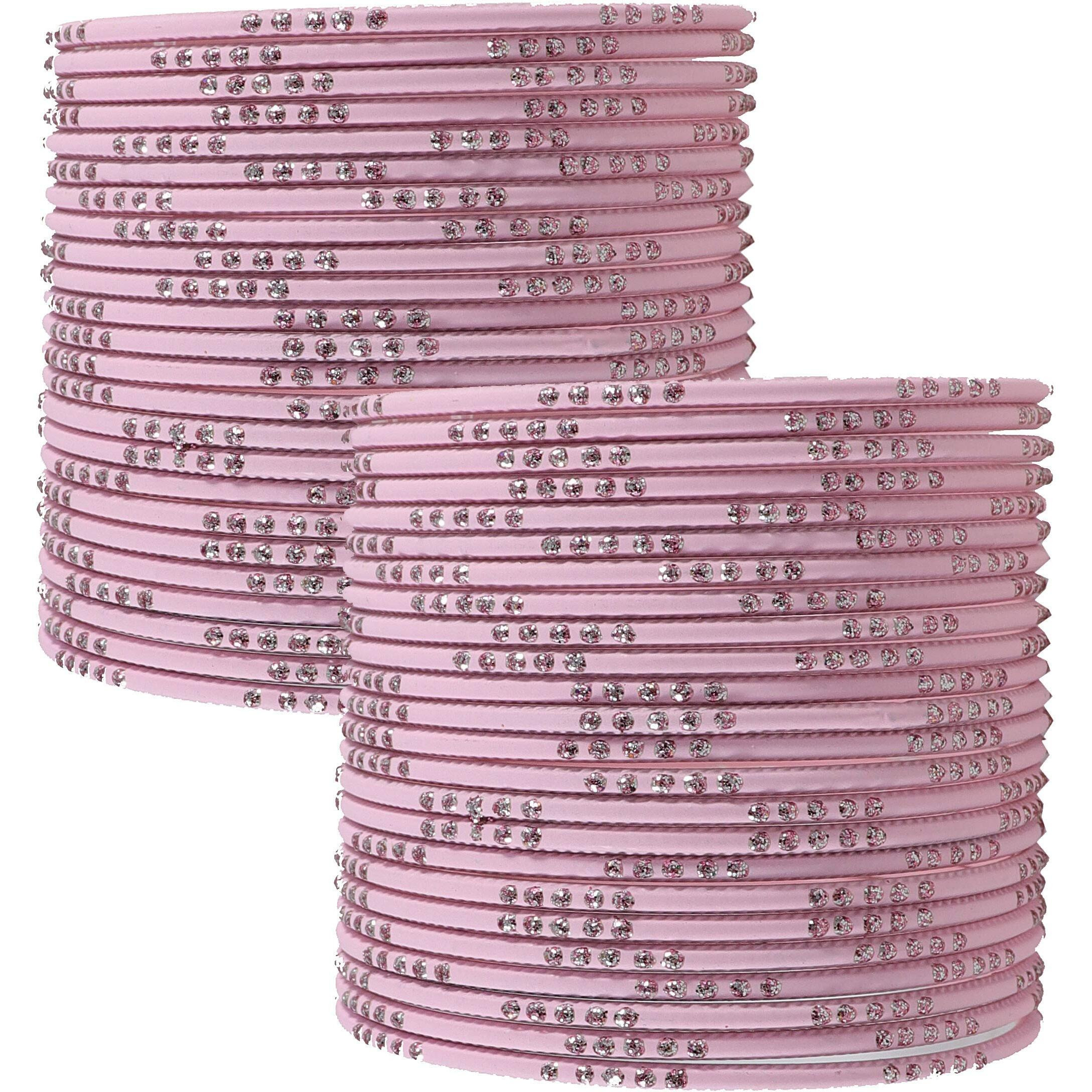 NMII Non-Precious Metal Base Metal with Polka Dots Glossy Finished Bangle Set For Women and Girls, (Pink_2.4 Inches), Pack Of 48 Bangle Set