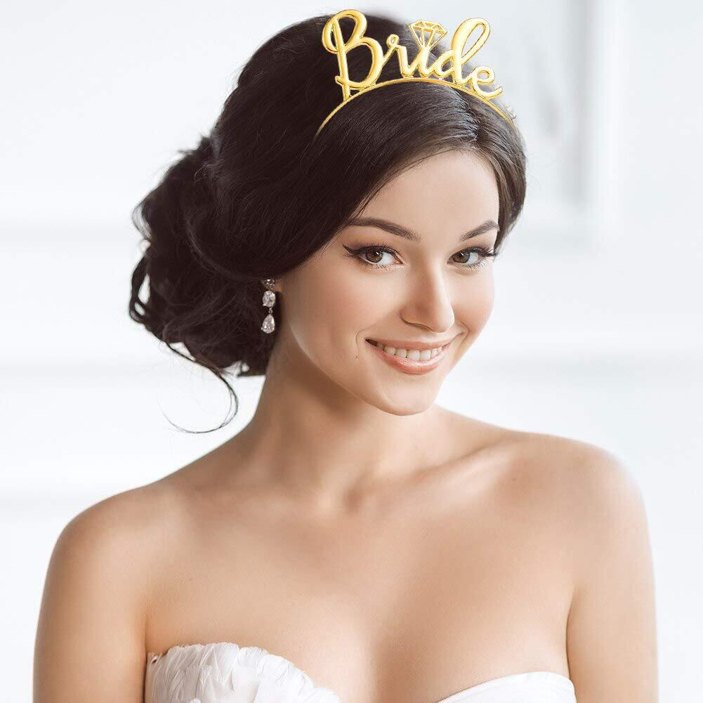 AMFIN Team Bride Bridesmaid Tiara Crown Princess Headband Bachelorette Hen Party Bride to Be Wedding Bridal Shower Girls Night Gift for Girls - Gold
