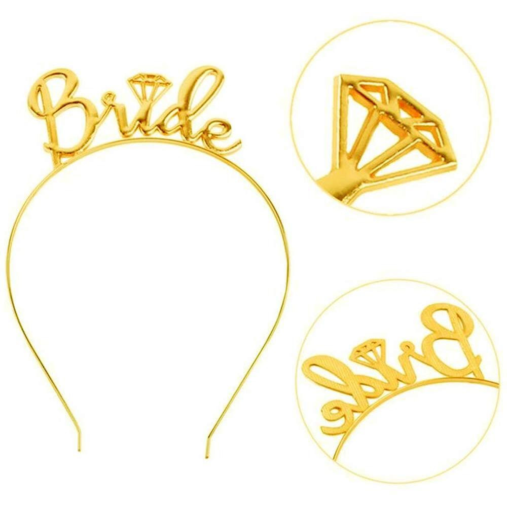 AMFIN Team Bride Bridesmaid Tiara Crown Princess Headband Bachelorette Hen Party Bride to Be Wedding Bridal Shower Girls Night Gift for Girls - Gold
