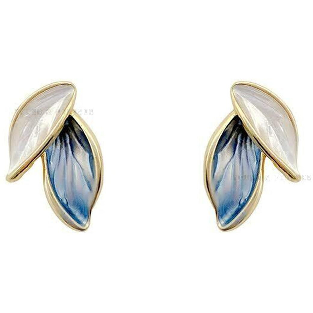 Young & Forever Gift Western White Pearl Enamel Studs Falling Leaf Gold Plated Korean Statement Earrings for Girls Women Anniversary Fancy Gift for wife Birthday Stylish Jewelry Jewellery