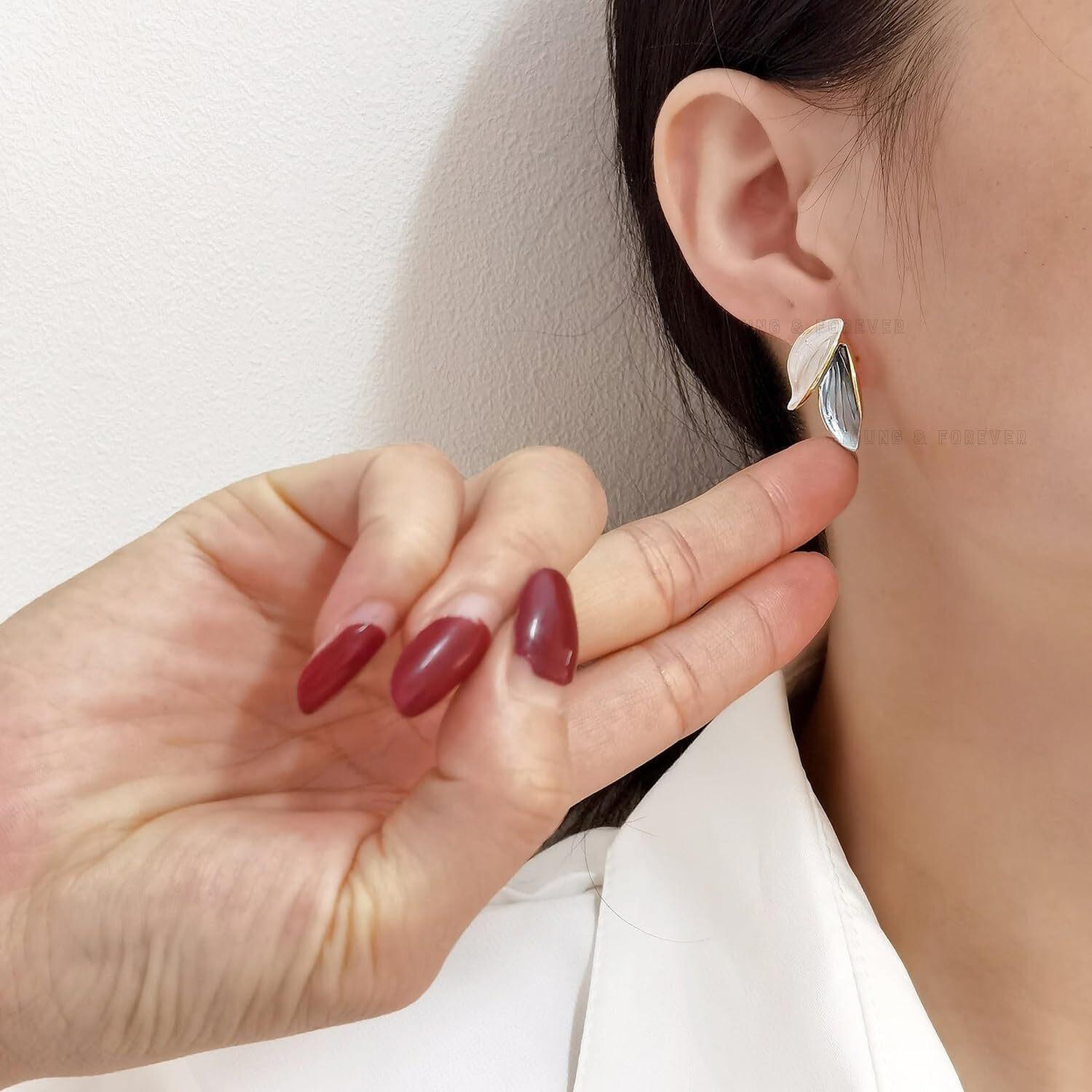 Young & Forever Gift Western White Pearl Enamel Studs Falling Leaf Gold Plated Korean Statement Earrings for Girls Women Anniversary Fancy Gift for wife Birthday Stylish Jewelry Jewellery
