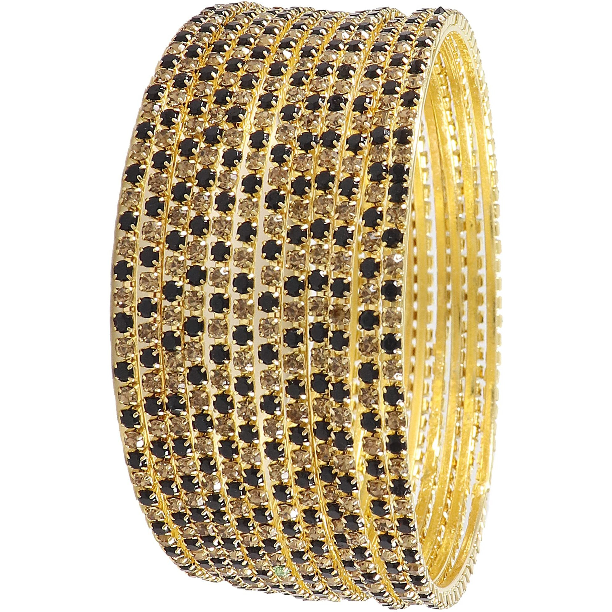 ZULKA Non-Precious Metal Base Metal with Zircon Gemstone Studded worked Glossy Finished Bangle Set For Women and Girls, (Green-Golden_2.8 Inches), Pack Of 12 Bangle Set