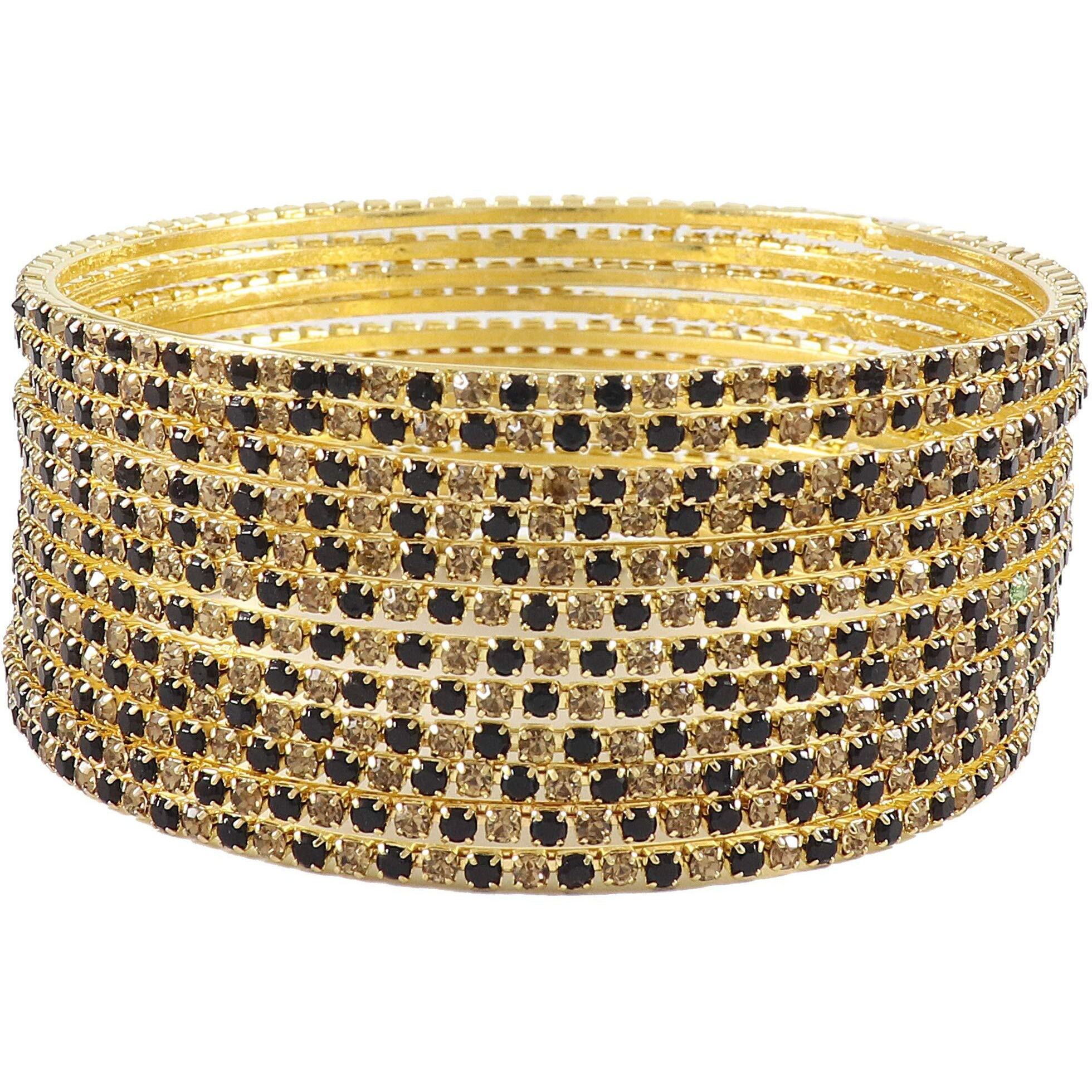 ZULKA Non-Precious Metal Base Metal with Zircon Gemstone Studded worked Glossy Finished Bangle Set For Women and Girls, (Green-Golden_2.8 Inches), Pack Of 12 Bangle Set