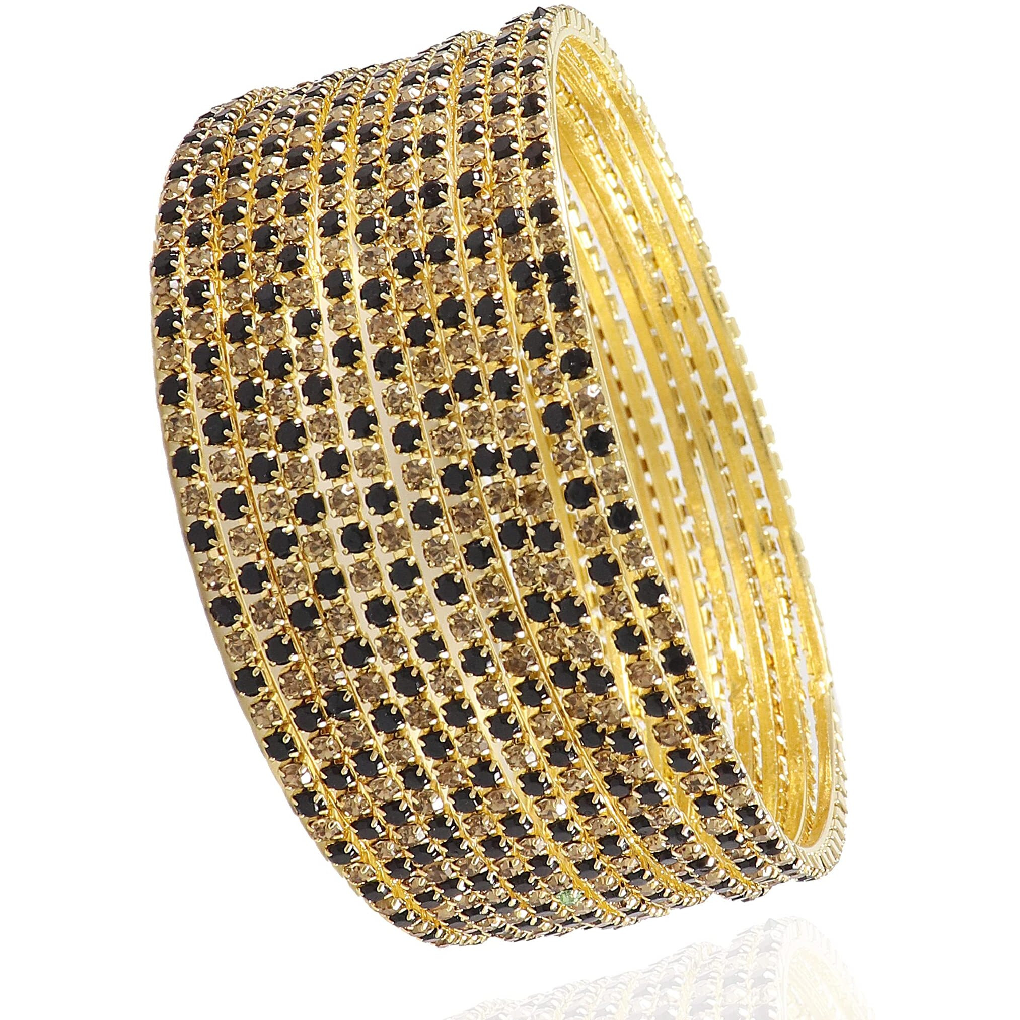 ZULKA Non-Precious Metal Base Metal with Zircon Gemstone Studded worked Glossy Finished Bangle Set For Women and Girls, (Green-Golden_2.8 Inches), Pack Of 12 Bangle Set