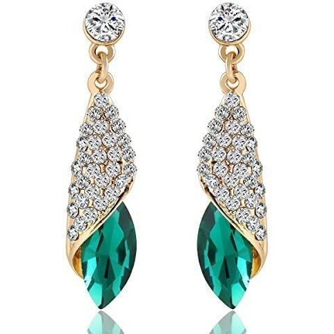 YouBella Jewellery Crystal Drop Earrings for Girls and Women (Golden Green)