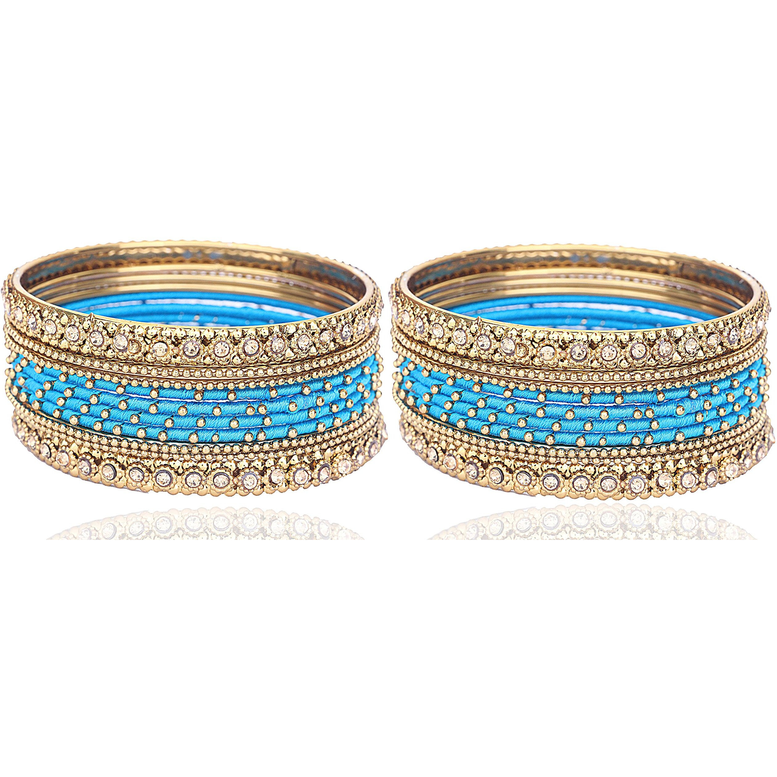 NMII Silk Fabric Metal Bangle for Women & Girls(Blue-2.4)