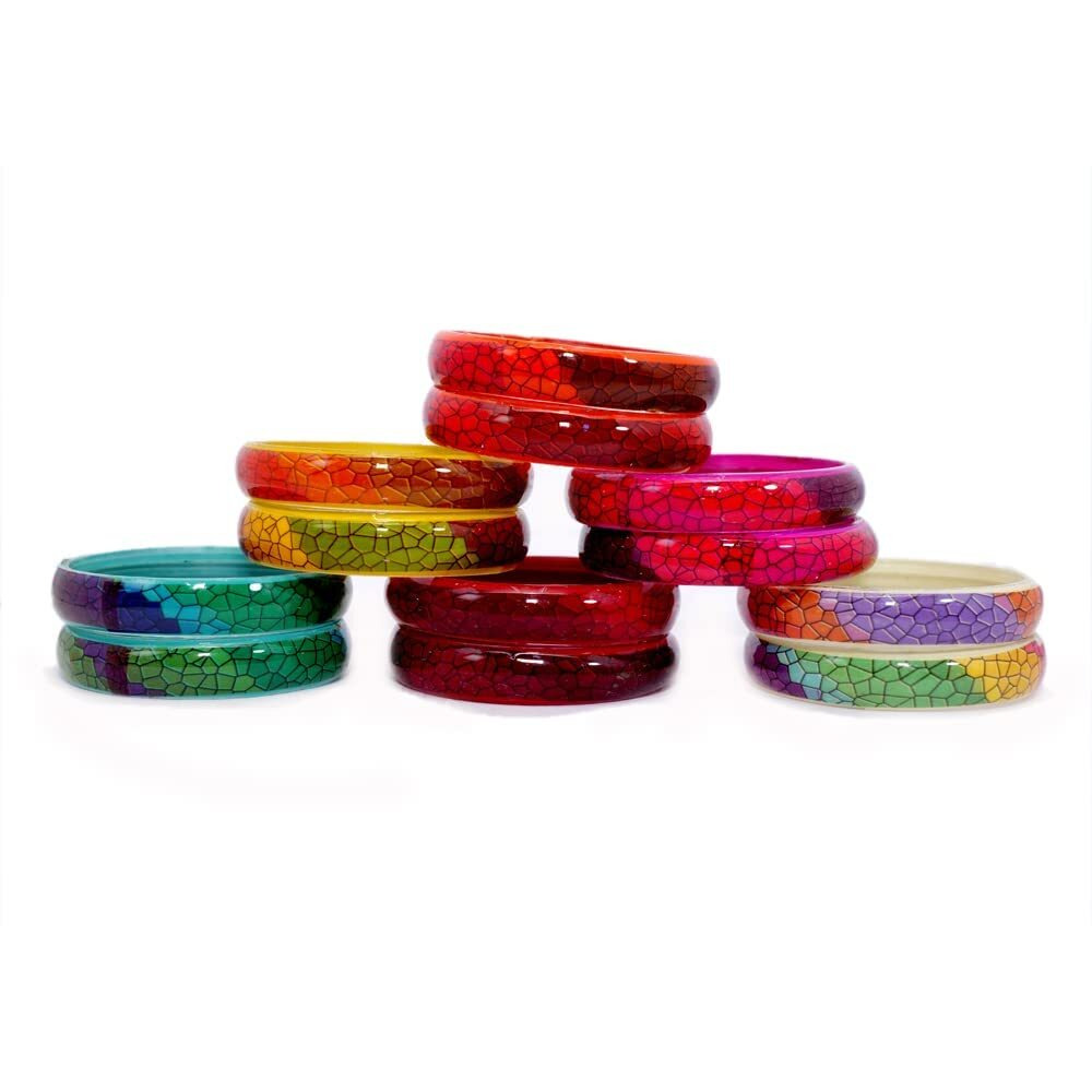 NMII Multicolour Glass Kada Set For Women and Girls with Sleek Finish & Abstract Design | Glass Kada Bangles For Women | Kada For Women Daily use/Party/Office | Fashion Jewellery-(AG448-2.8)