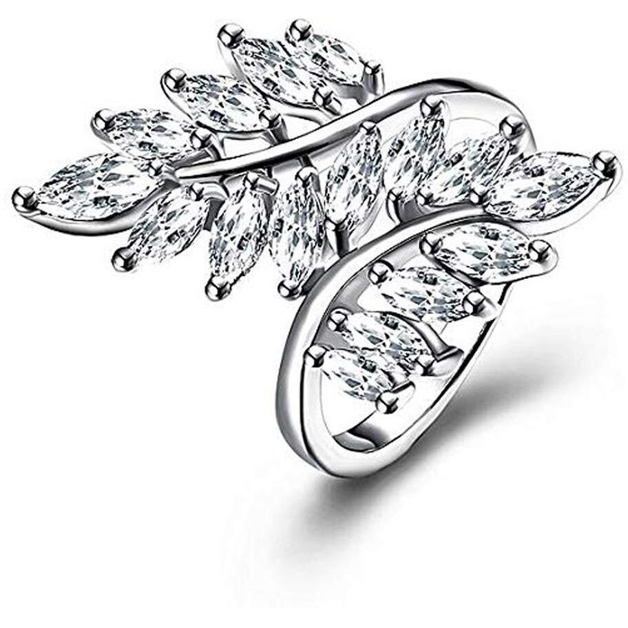 Jewels Galaxy Fascinating Crystal Leaf Design Silver Plated Fabulous Adjustable Ring for Women/Girls (SMNJG-RNGG-5168)