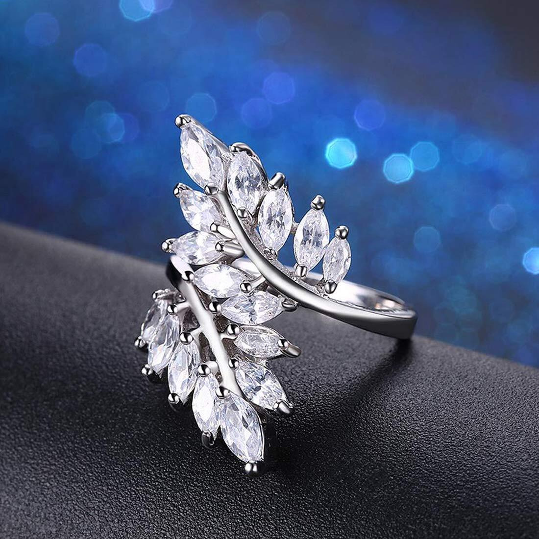 Jewels Galaxy Fascinating Crystal Leaf Design Silver Plated Fabulous Adjustable Ring for Women/Girls (SMNJG-RNGG-5168)
