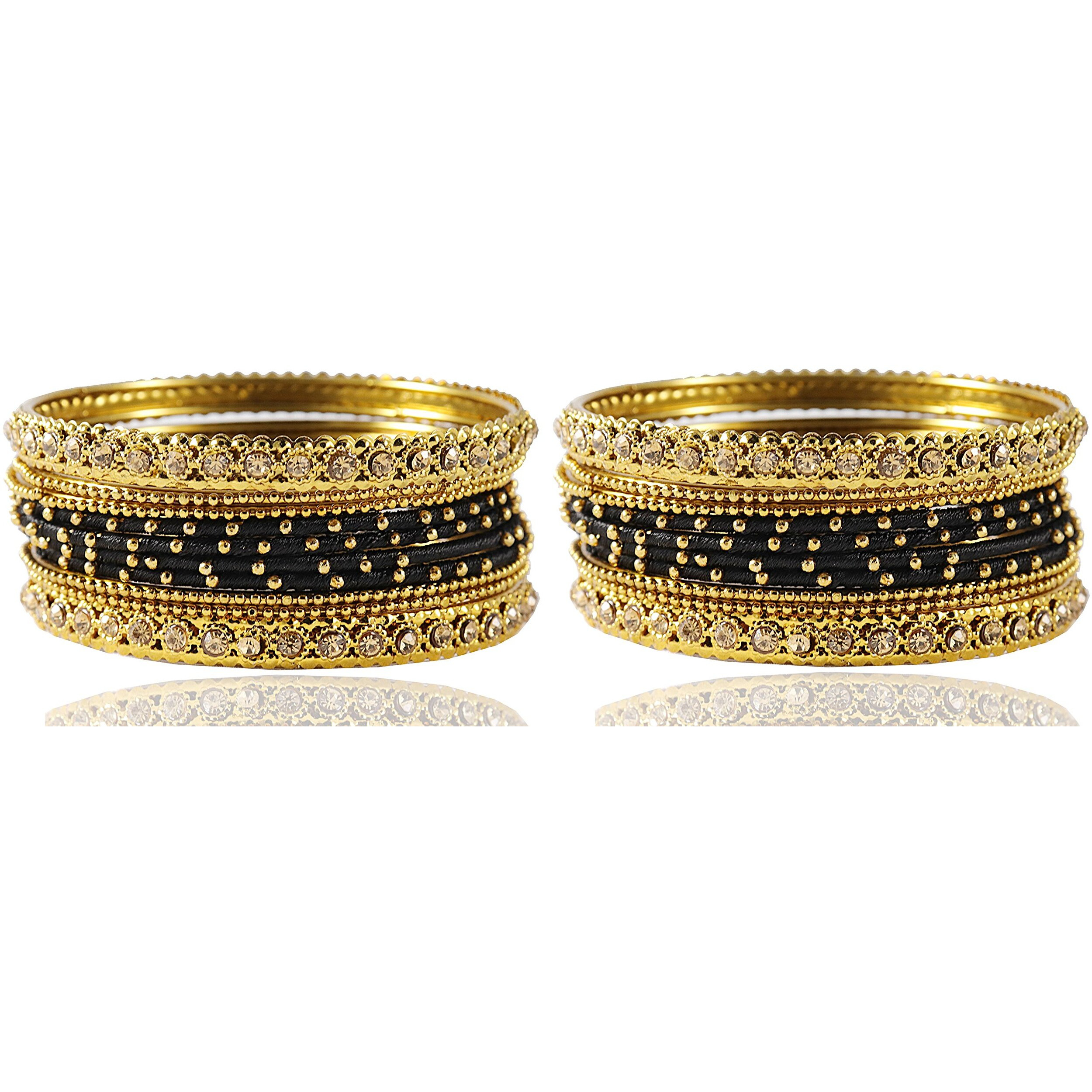 NMII Metal Base Metal Zircon Stone Bangle Set For Women & Girls (Black) (Pack of 20)