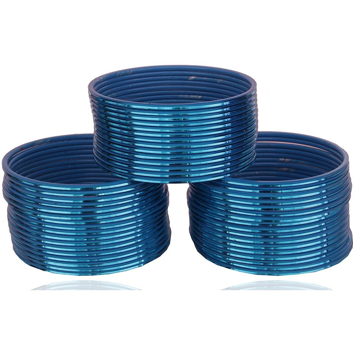 NMII Non-Precious Metal Base Metal with Simple and Plain Glossy Finished Bangle Set For Women and Girls, (Blue_2.6 Inches), Pack Of 48 Bangle Set