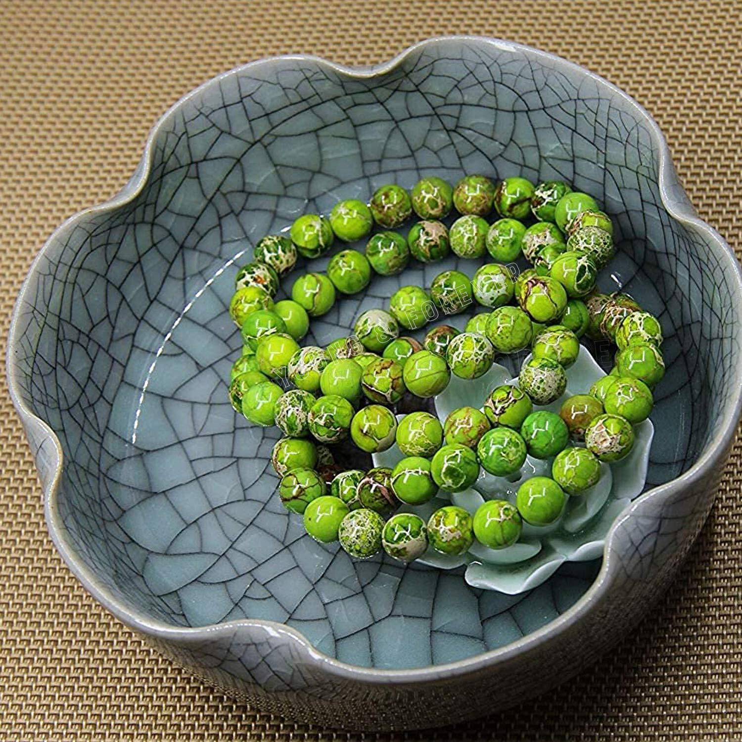 Young & Forever Gift Certified Reiki Crystal Semi Precious Gemstone Apple Green Sediment Jasper for Stability and Balance Healing Stone Stretch Bracelet for Men Women