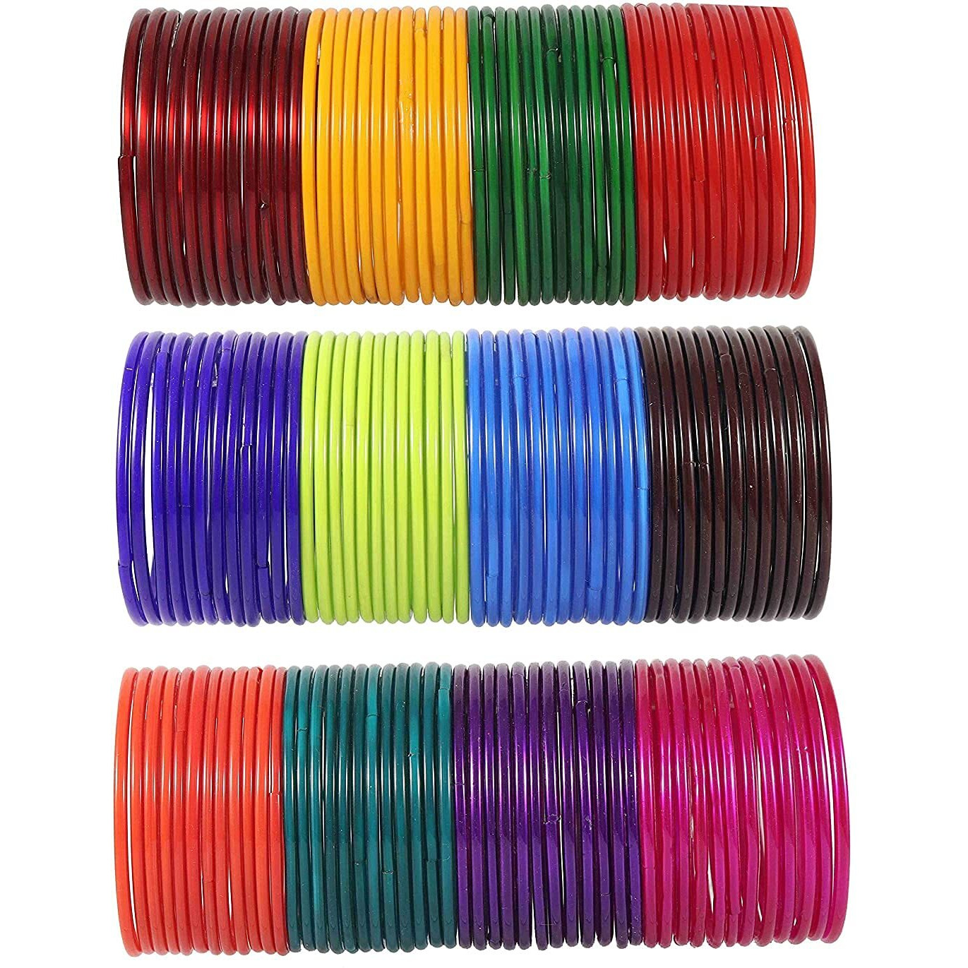 NMII Glass with Simple and Plain Glossy Finished Bangle Set For Women and Girls, (AF5,F5,F6_Multicolour_2.6 Inches), Pack Of 144 Bangle Set