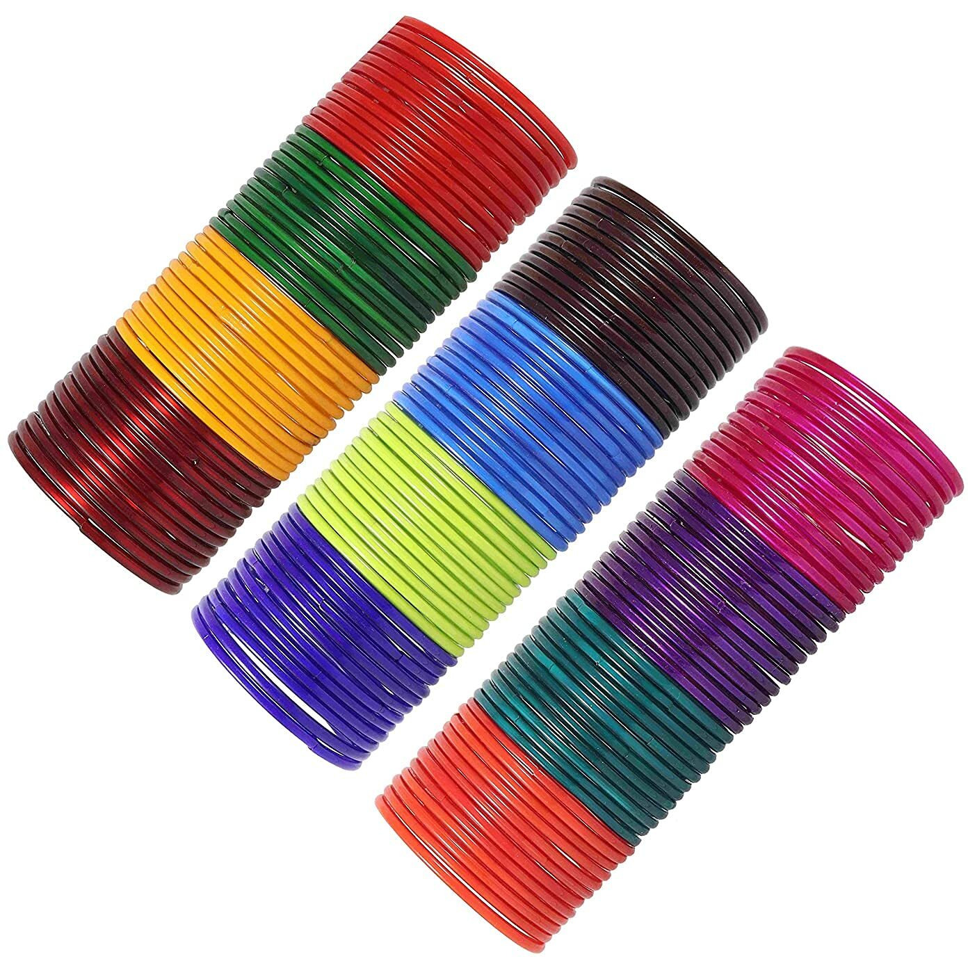 NMII Glass with Simple and Plain Glossy Finished Bangle Set For Women and Girls, (AF5,F5,F6_Multicolour_2.6 Inches), Pack Of 144 Bangle Set