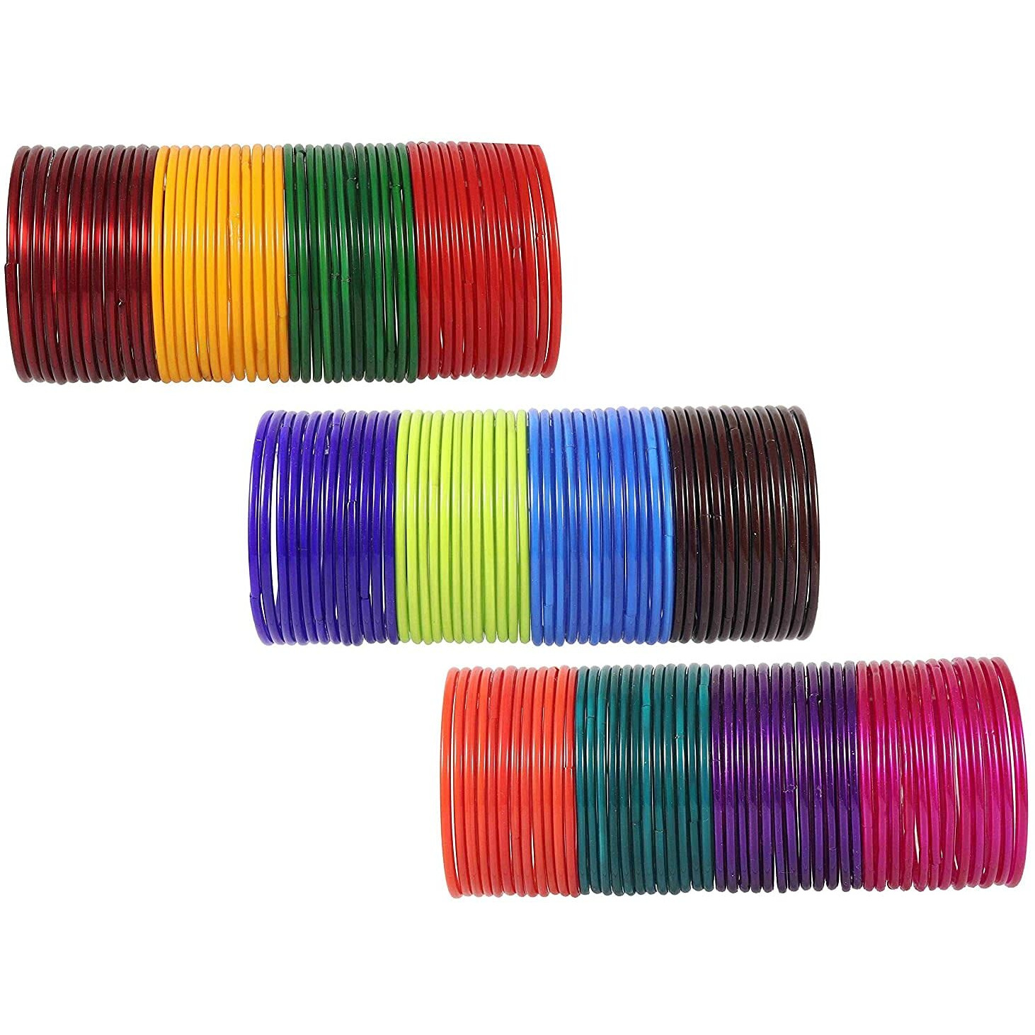 NMII Glass with Simple and Plain Glossy Finished Bangle Set For Women and Girls, (AF5,F5,F6_Multicolour_2.6 Inches), Pack Of 144 Bangle Set