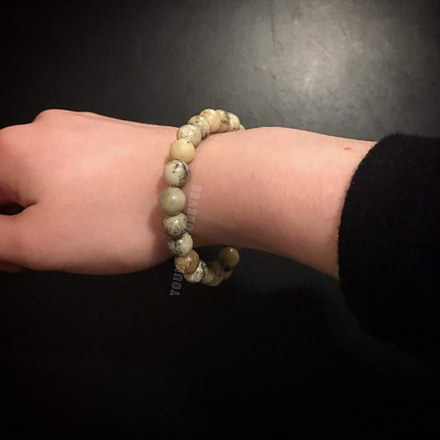 Young & Forever Gift Certified Reiki Crystal Semi Precious Gemstone Serpentine Bracelet for Healing Natural Stone Stretch Bracelet for Men and Women