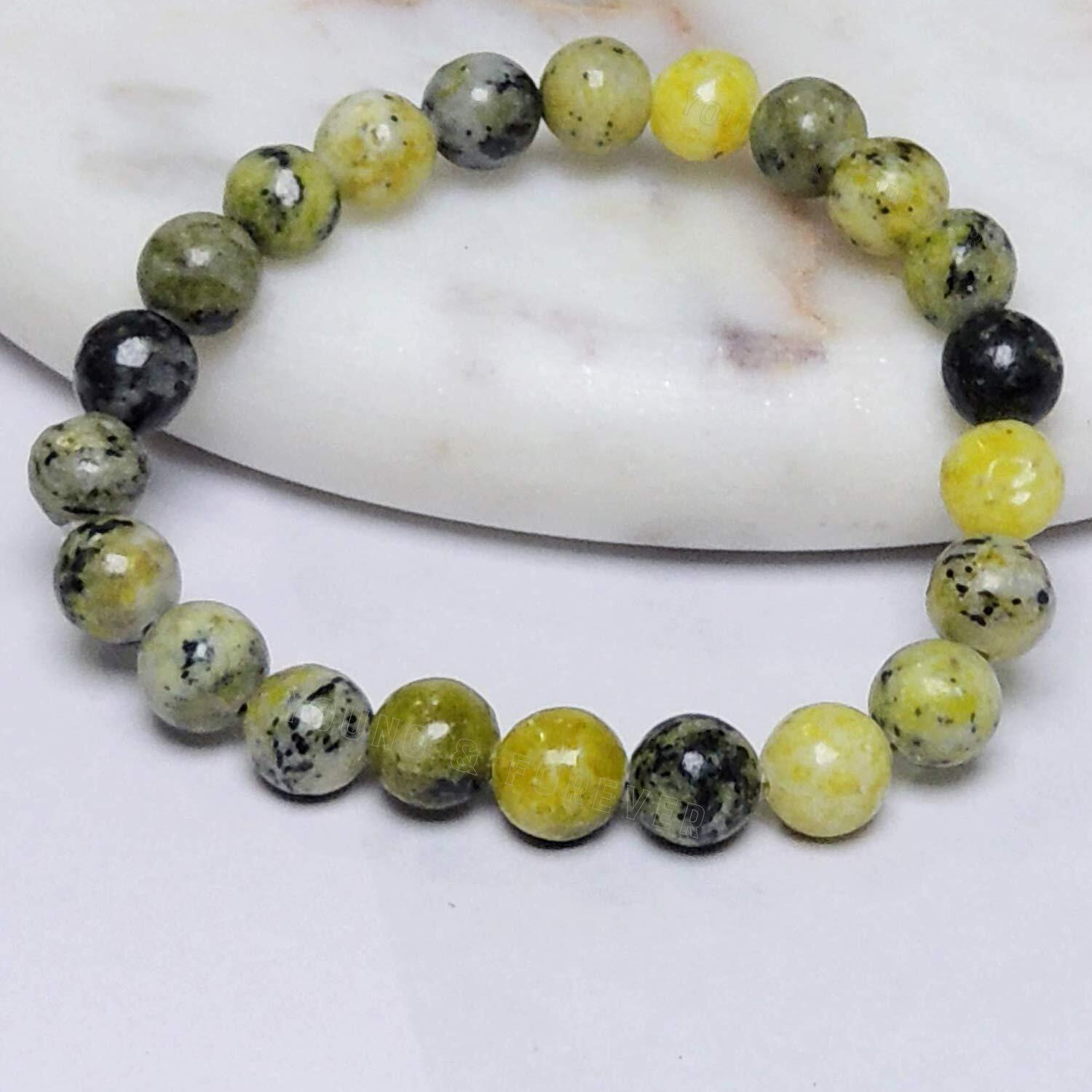 Young & Forever Gift Certified Reiki Crystal Semi Precious Gemstone Serpentine Bracelet for Healing Natural Stone Stretch Bracelet for Men and Women