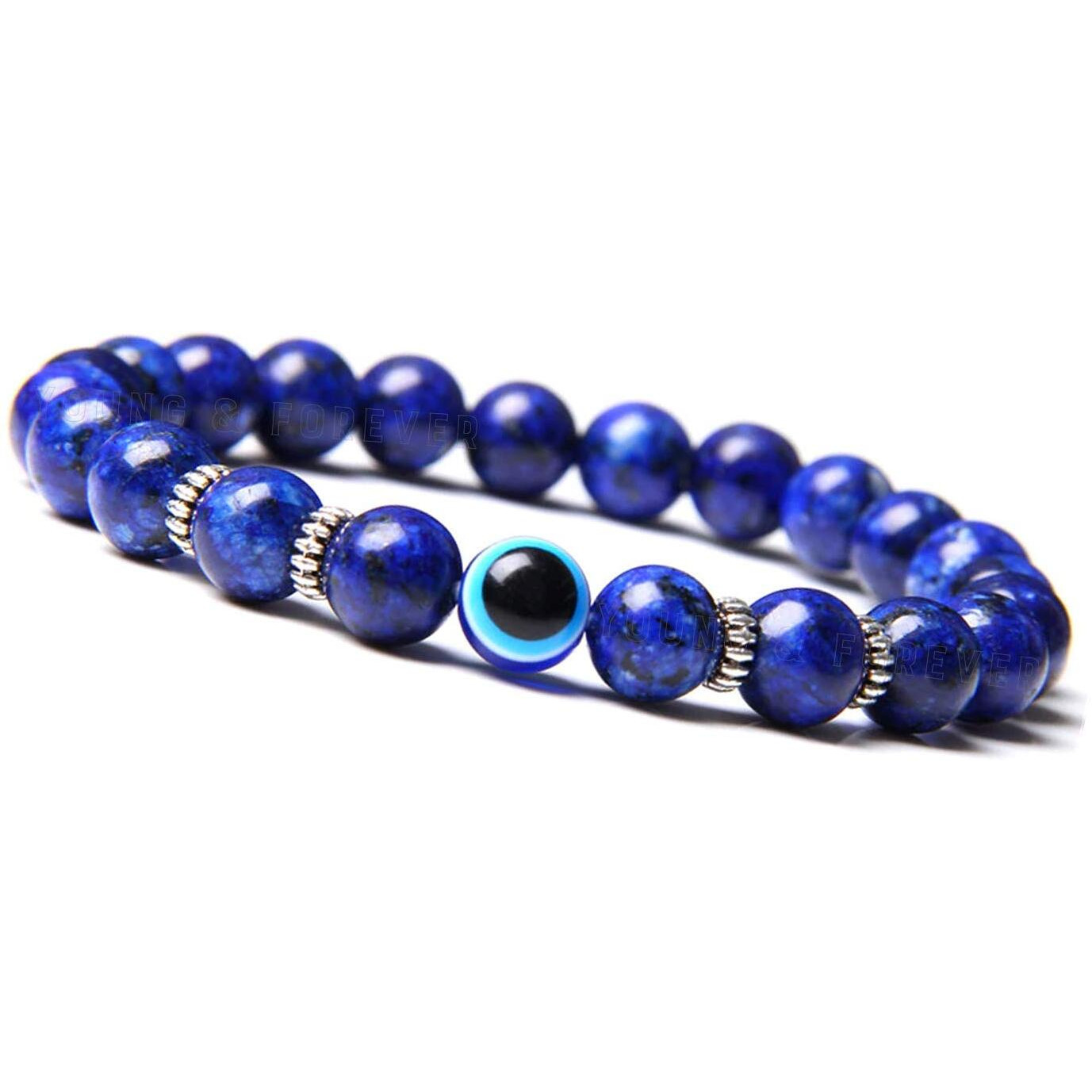 Young & Forever Gift Reiki Infused Handmade Chakra Bracelets for Women Evil Eye Bracelet Semi Precious Gemstone Lapis Lazuli Healing Crystal Bracelet for Men