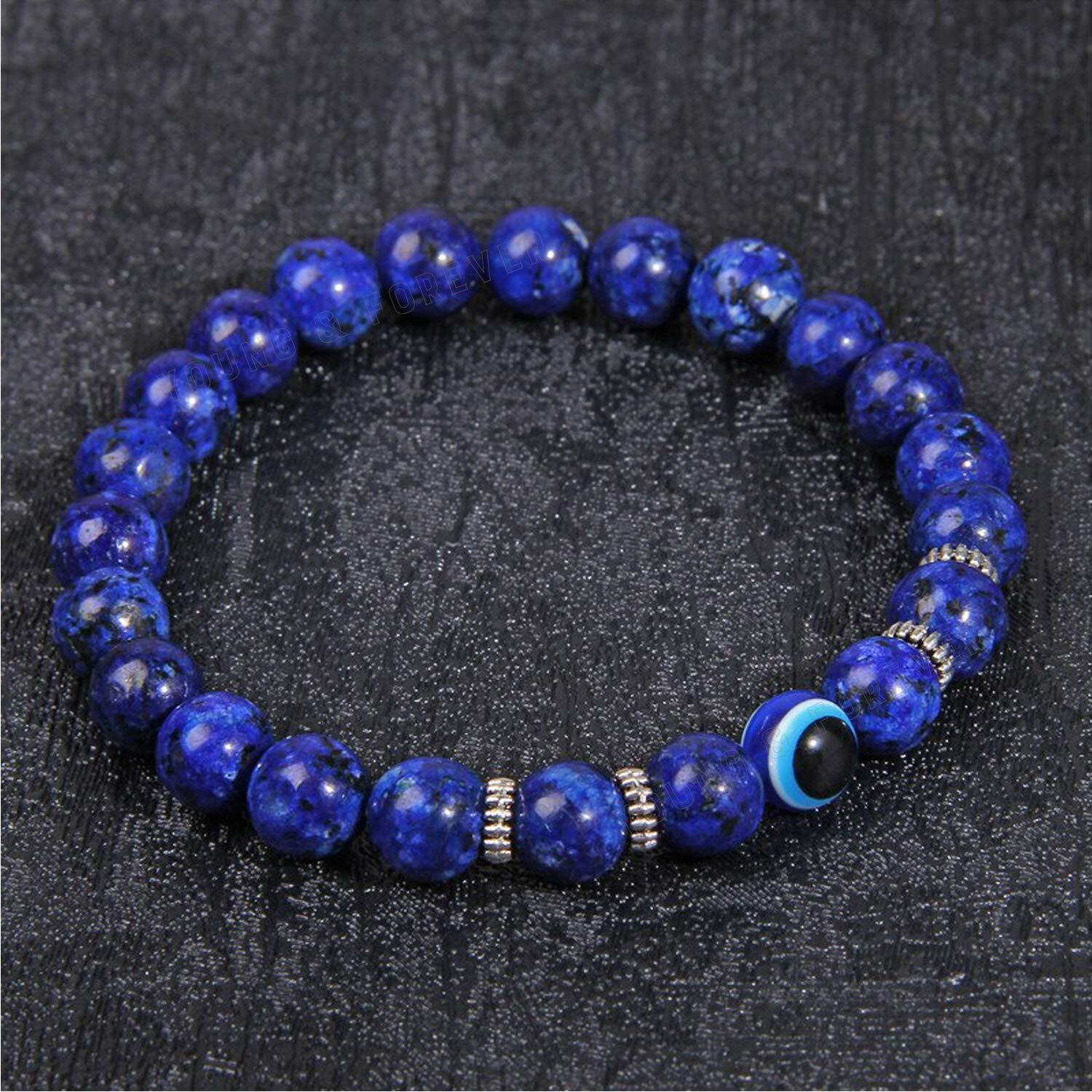 Young & Forever Gift Reiki Infused Handmade Chakra Bracelets for Women Evil Eye Bracelet Semi Precious Gemstone Lapis Lazuli Healing Crystal Bracelet for Men