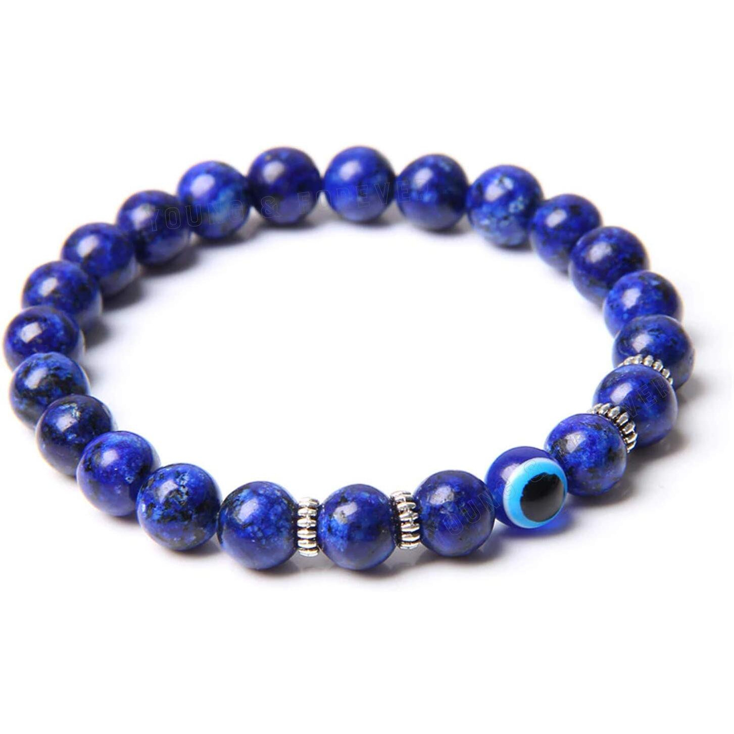 Young & Forever Gift Reiki Infused Handmade Chakra Bracelets for Women Evil Eye Bracelet Semi Precious Gemstone Lapis Lazuli Healing Crystal Bracelet for Men