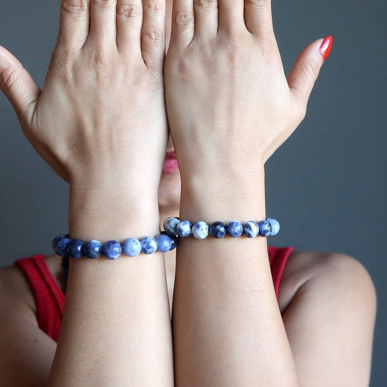 Young & Forever Gift Unisex Adult AAA Quality Energized Natural Sodalite Crystal Bracelet Round Beads 8 mm Reiki and Crystal Stones Bracelet