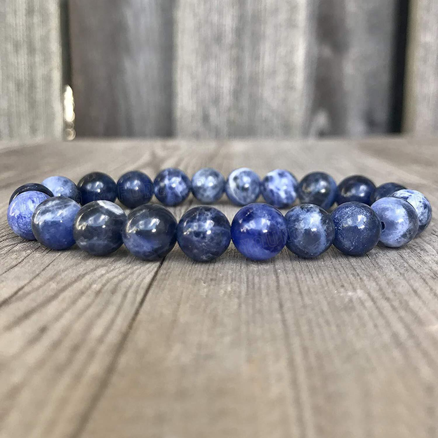 Young & Forever Gift Unisex Adult AAA Quality Energized Natural Sodalite Crystal Bracelet Round Beads 8 mm Reiki and Crystal Stones Bracelet