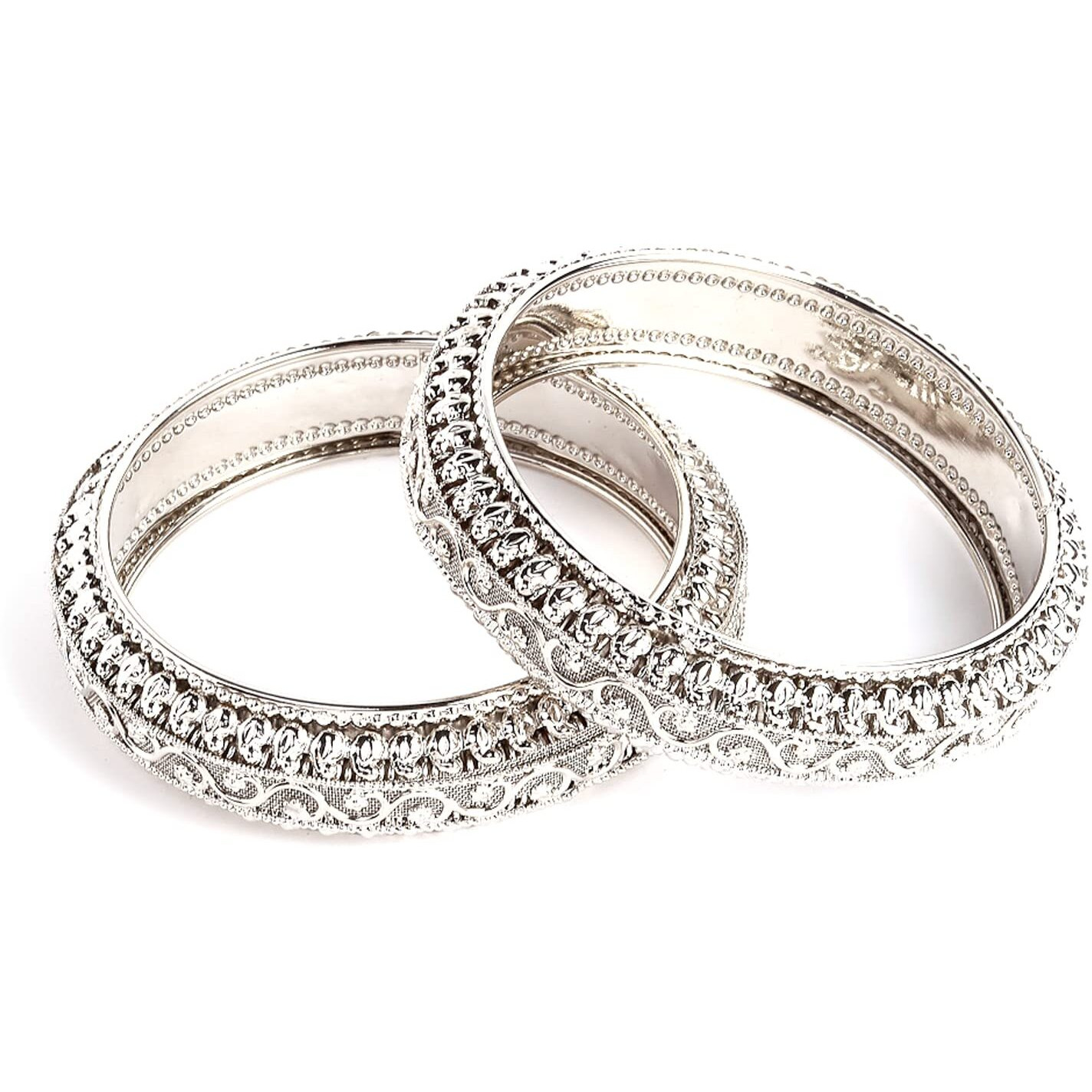 ZENEME Bangle Gold Plated American Studded Royal Style Broad Golden Antique Kada Bangle Jewellery Combo Of 2 For Girls & Women (Silver, 2.6)