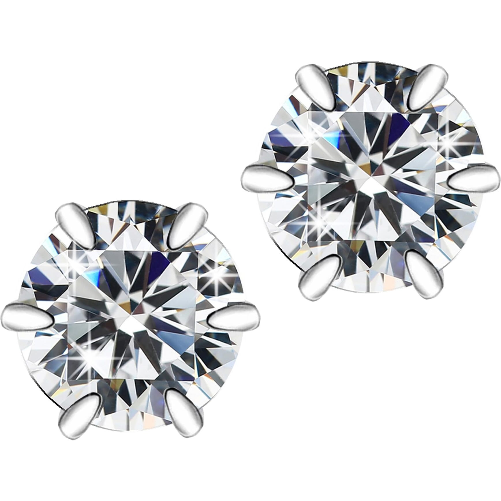 SIVYAA White Solitaire Diamond Screw Back Stud Earrings Set | Pure 925 Sterling Silver | Round Brilliant Cut Cubic Zirconia Ear Tops | Gift Item for Men Women Boys Girls Baby | 6 Month Warranty, 5MM