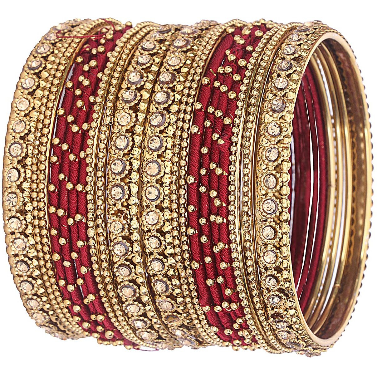 NMII Silk Fabric Metal Bangle for Women & Girls(Maroon-2.4)