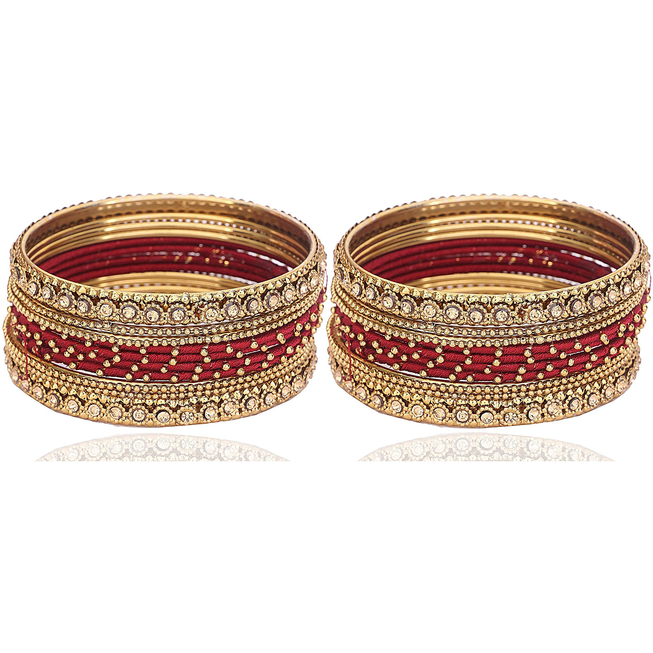 NMII Silk Fabric Metal Bangle for Women & Girls(Maroon-2.4)