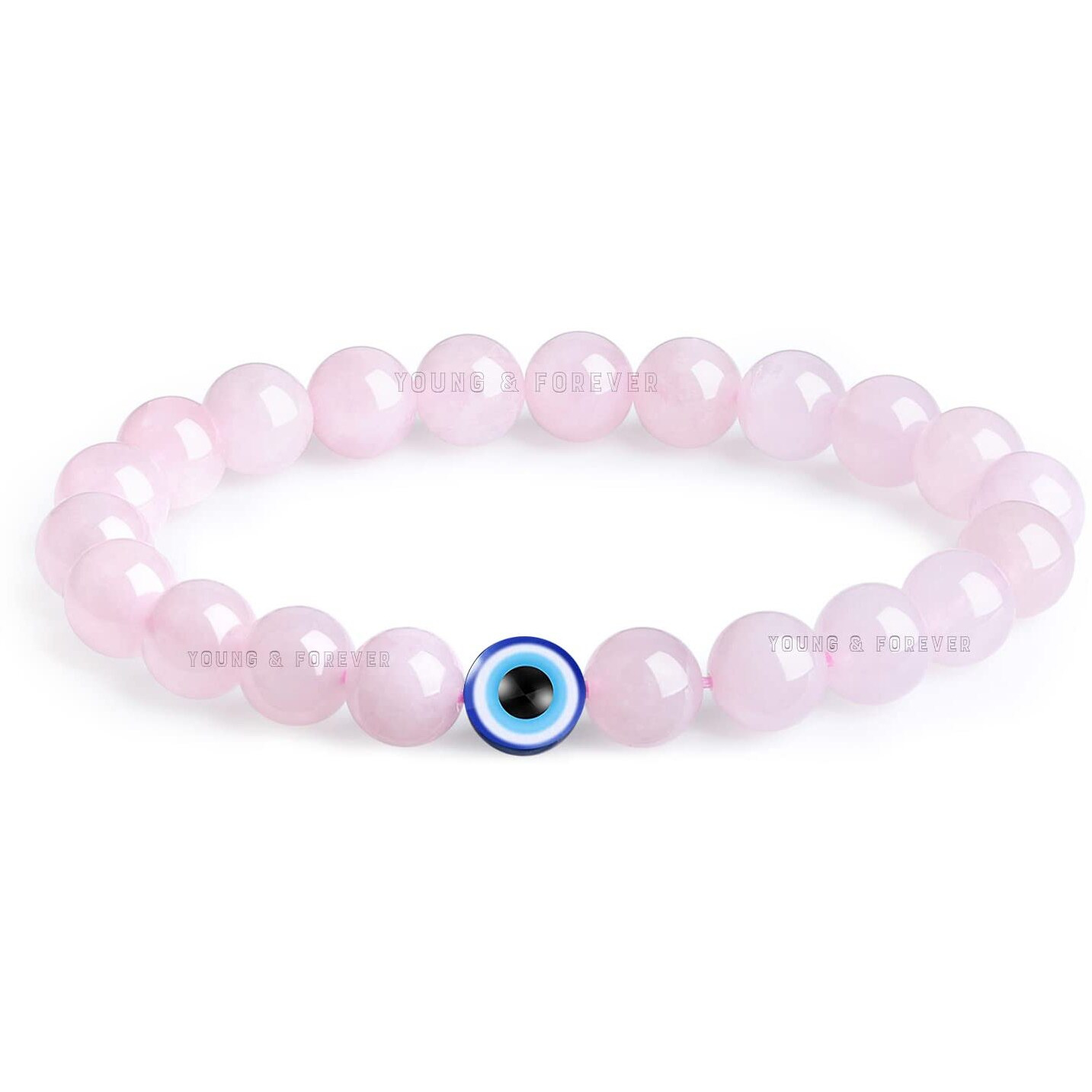 Young & Forever Gift Rose Quartz Eye Evil Eye Bracelet For Women