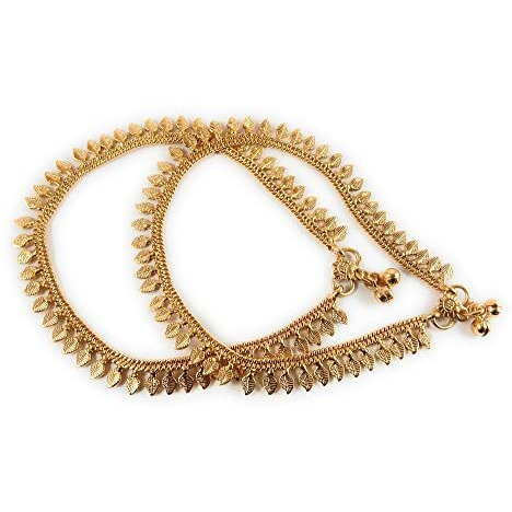 CUTE GOLD One Gram Gold Plated & Brass Stylish Anklets Kolusu Payal Ghungroo for Women & Girls (10.5 Inch)