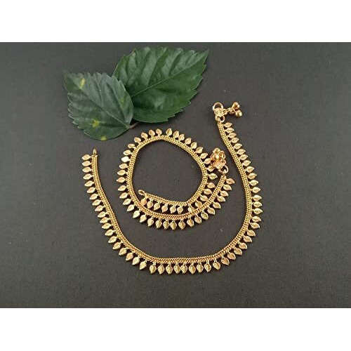CUTE GOLD One Gram Gold Plated & Brass Stylish Anklets Kolusu Payal Ghungroo for Women & Girls (10.5 Inch)