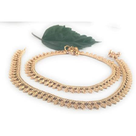 CUTE GOLD One Gram Gold Plated & Brass Stylish Anklets Kolusu Payal Ghungroo for Women & Girls (10.5 Inch)