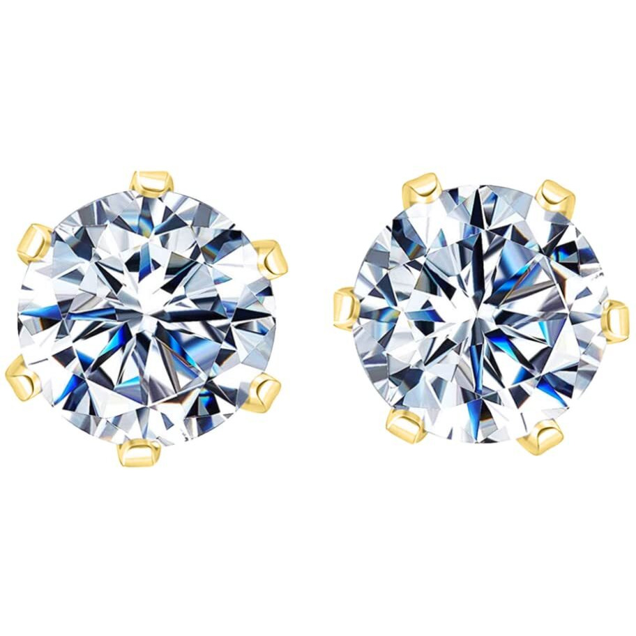 HIGHSPARK 925 Silver Solitaire Stud Earrings in Gold Finish| 92.5 Sterling Silver & Round Brilliant Cubic Zirconia Tops for Men Women Boys & Girls | Gold 3mm