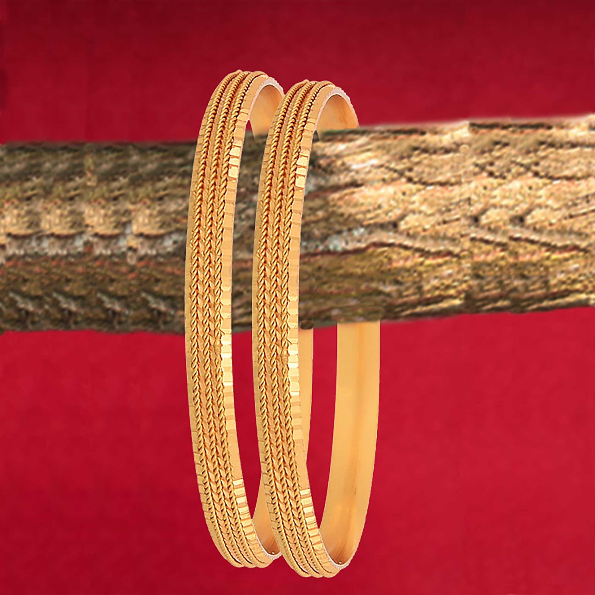 ZENEME Bangle Gold Plated Bahubali Inspired Trendy Bangle Set Of 2 Jewellery For Women & Girls (2.8) (Style_03, 2.6 Inches)