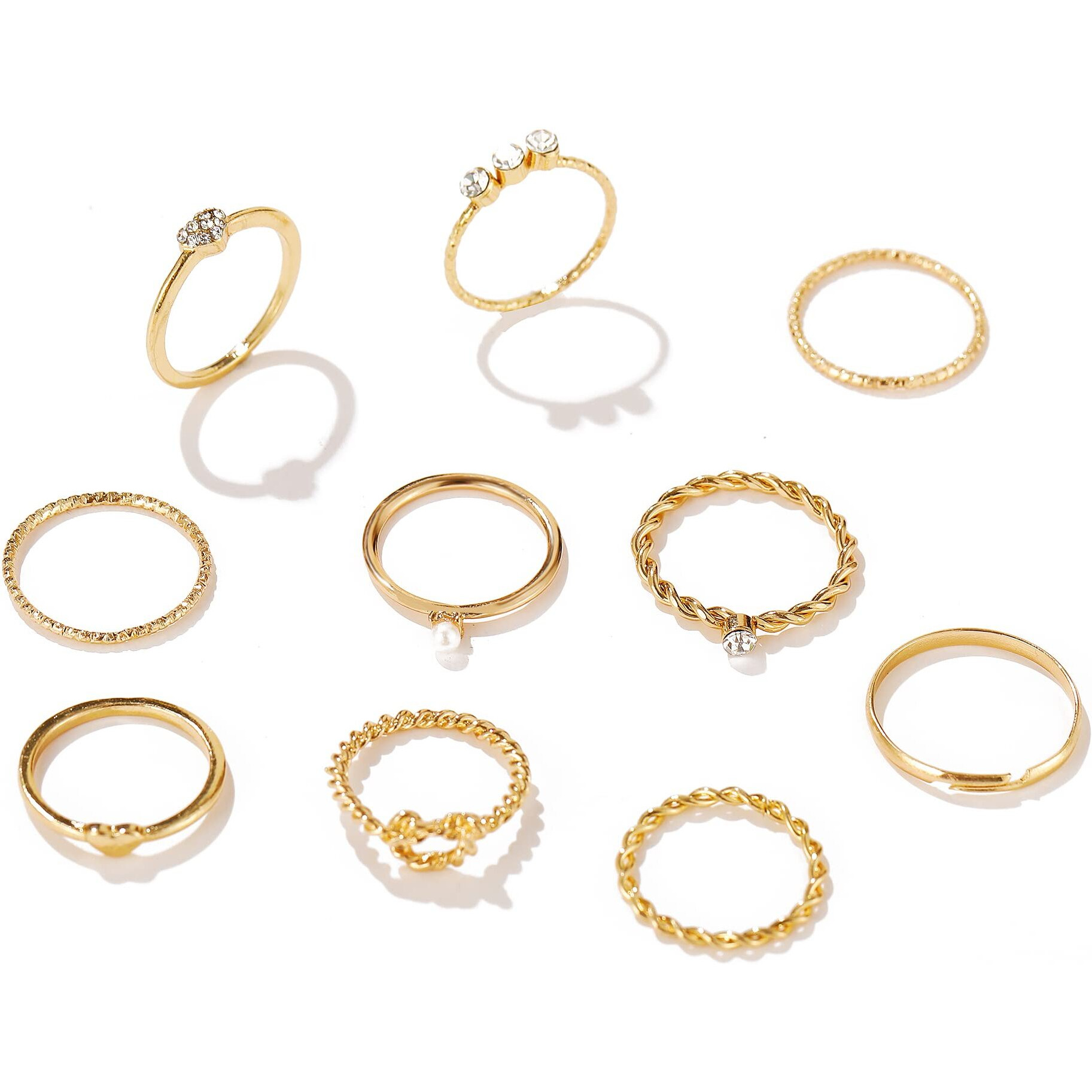 Shining Diva Fashion Latest Stylish Metal Boho Midi Finger Rings for Women and Girls - Set of 10 (12982r), Golden